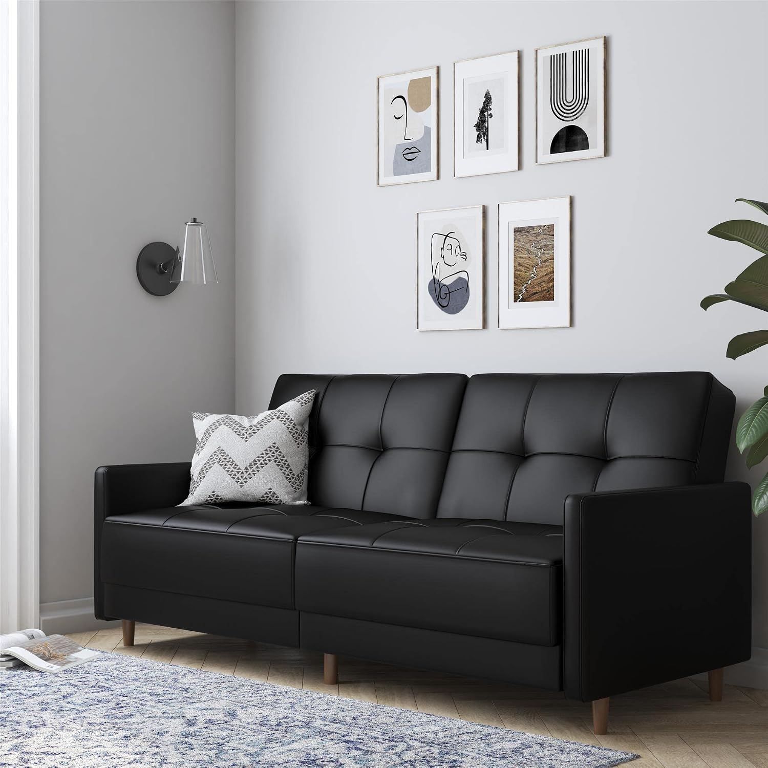 DHP Andora 76 Inch Futon Sofa Bed, Modern Upholstered Couch Sleeper with Button Tufted Back and Seat, Navy