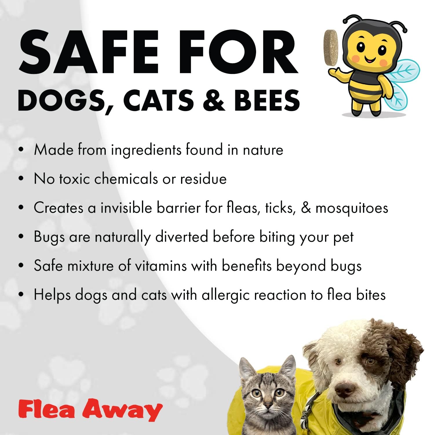 Flea Away All Natural Supplement for Fleas, Ticks, and Mosquitos Prevention for Dogs and Cats, 100 Chewable Treat Tablets, Single