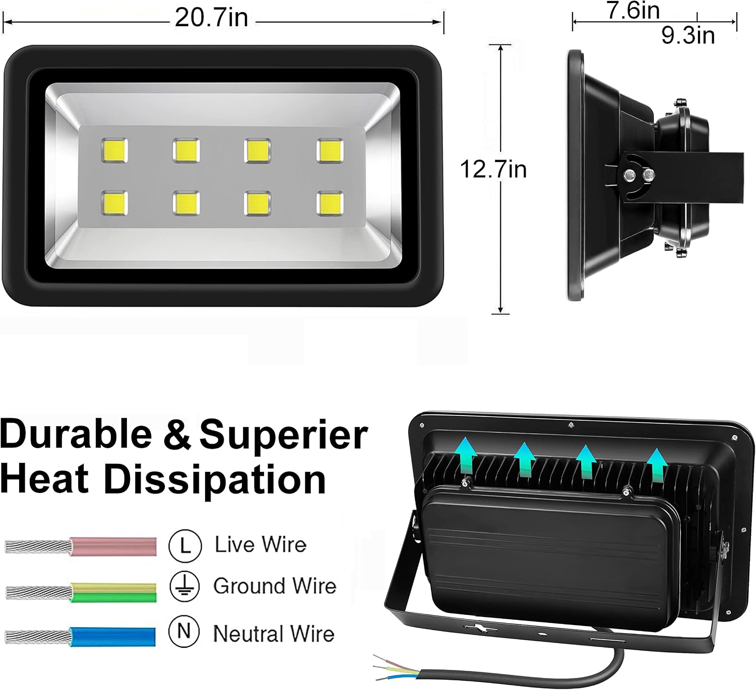 200W LED Flood Lights Outdoor, 20000LM Super Bright Security Floodlight, 100-277V, IP66 Waterproof, Commercial Exterior Light Fixture, 6000K Daylight White, Arena Yard Court Stadium Parking Lot Light