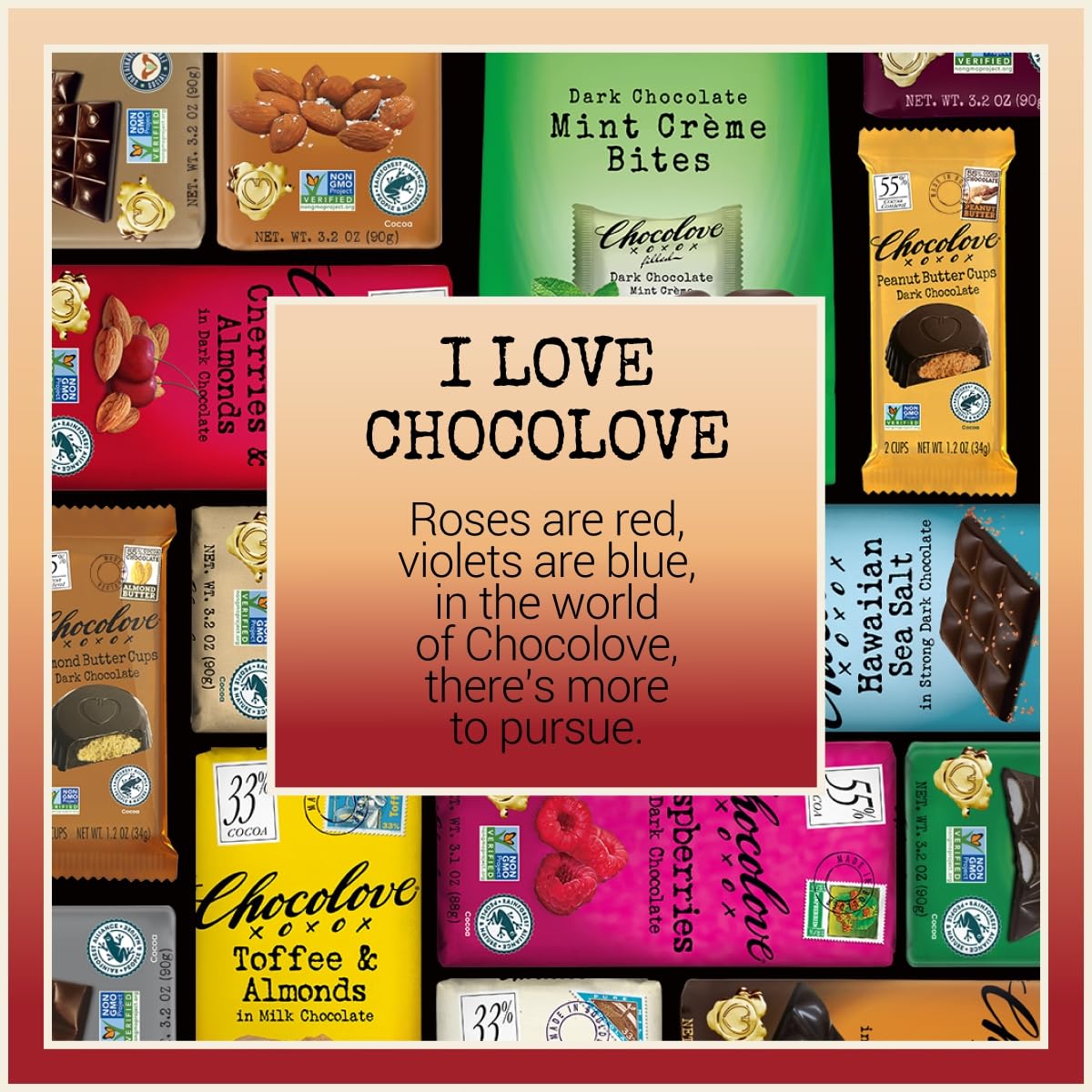 Chocolove Salted Caramel Chocolate Bars | 55% Cocoa | Silky Caramel with a Hint of Salt | Made with Premium Chocolate | Non-GMO, & Gluten-Free, 3.2 oz Bar (10 Pack)