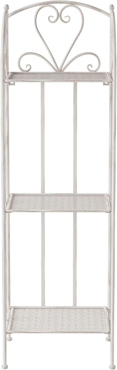 Plant Stand 3-Tier Vertical Shelf Indoor or Outdoor Folding Wrought Iron Home Garden Display with Laser Cut Shelves by Pure Garden (Antique White)