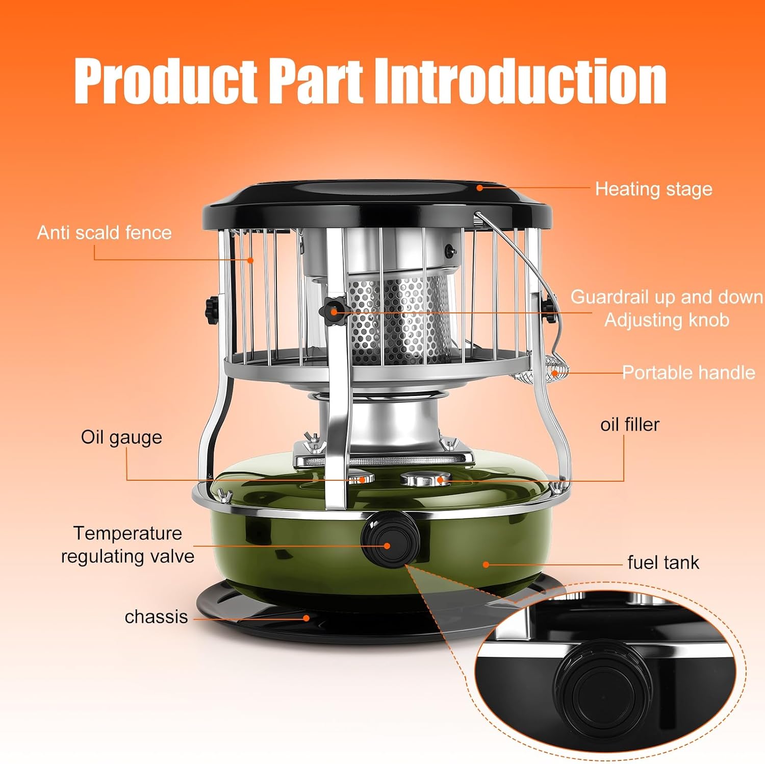 Kerosene Heater, Kerosene Stove 9000 BTU No Electricity Needed Portable Indoor Outdoor Heater for Camping, Tent, Ice Fishing, Emergency Heating – Galvanized Steel & Stainless Steel Construction Red