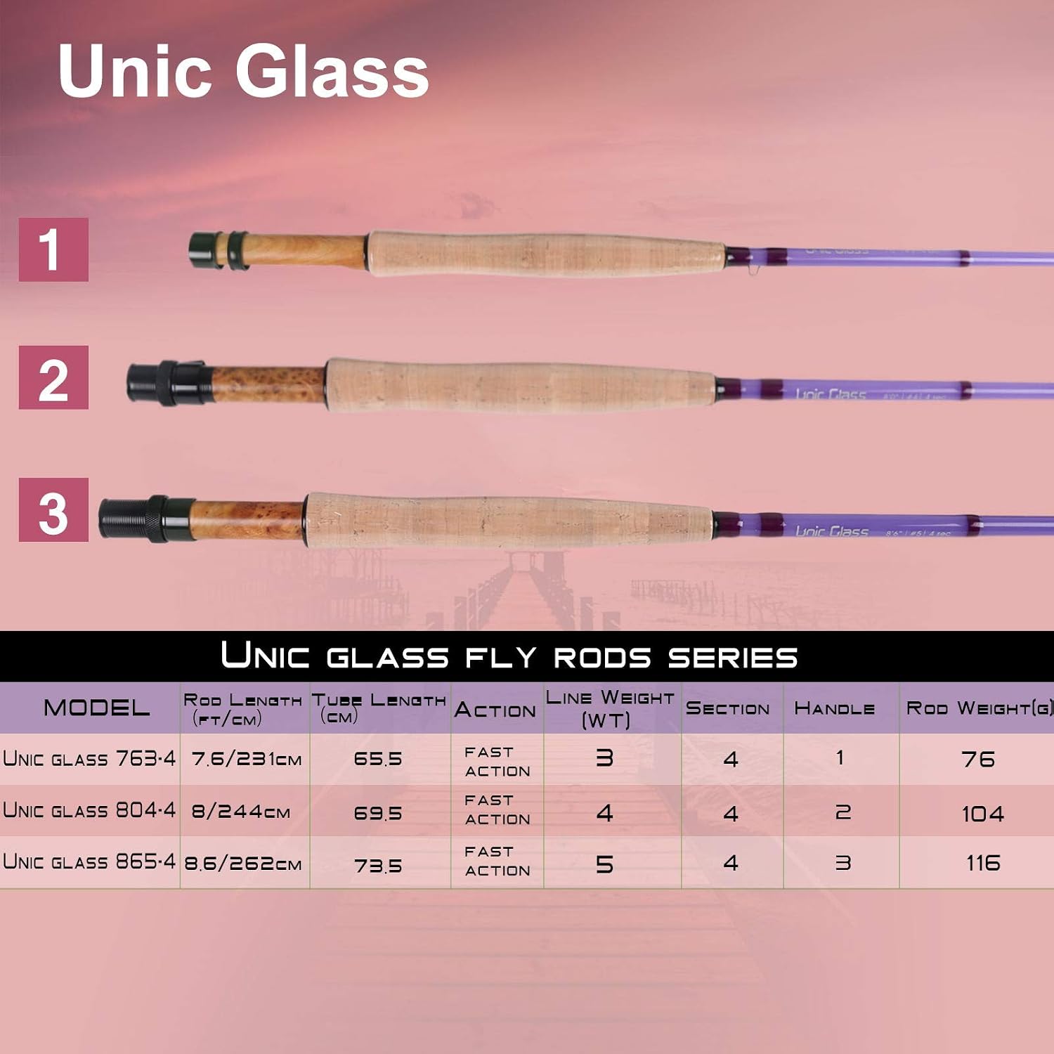M MAXIMUMCATCH Maxcatch Fiberglass Fly Fishing Rod: 3wt/ 5wt/ 6wt/8wt in Blue,Orange, Purple or Transparent