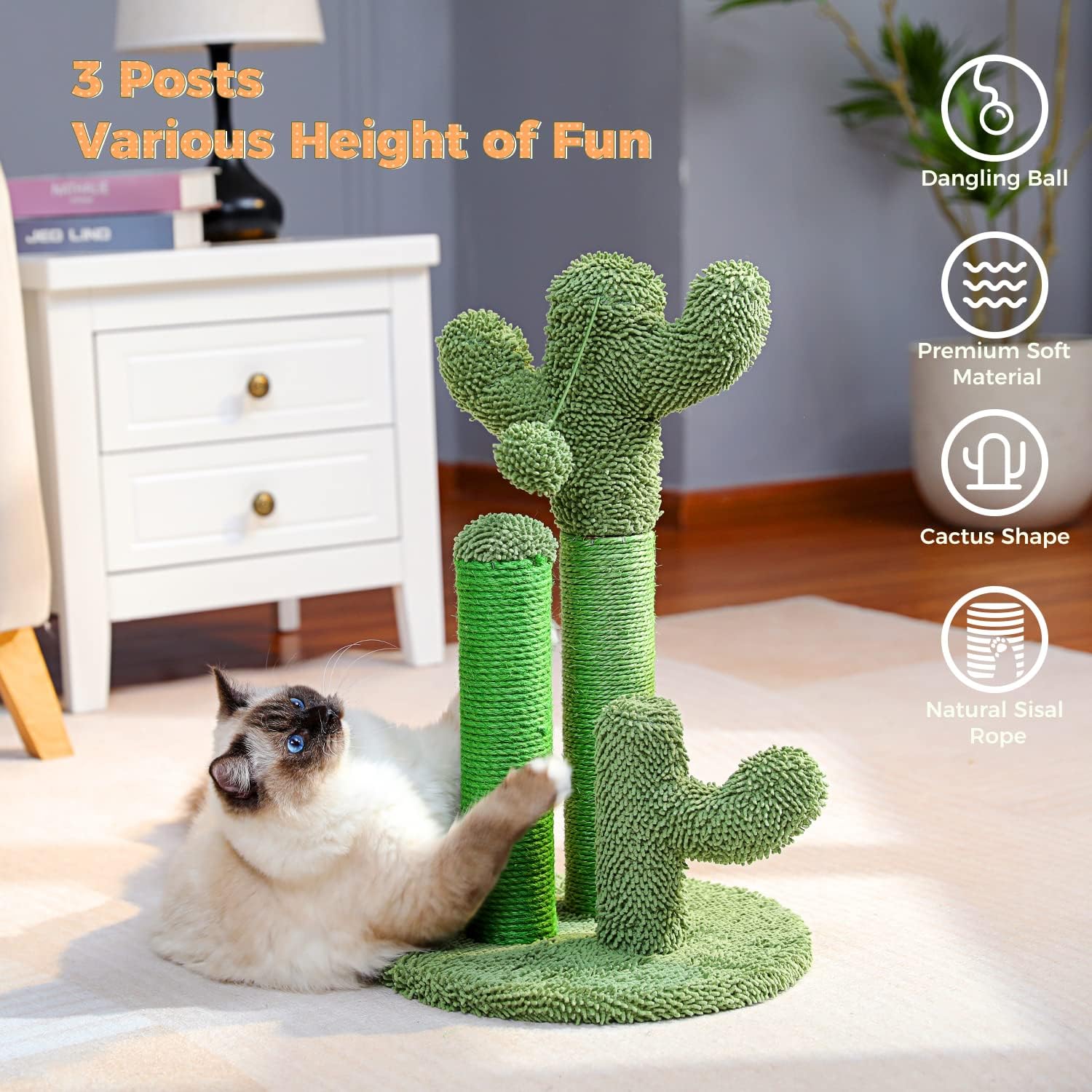 PAWZ Road Cactus Cat Scratching Post 23”Cat Scratcher with Toy Ball