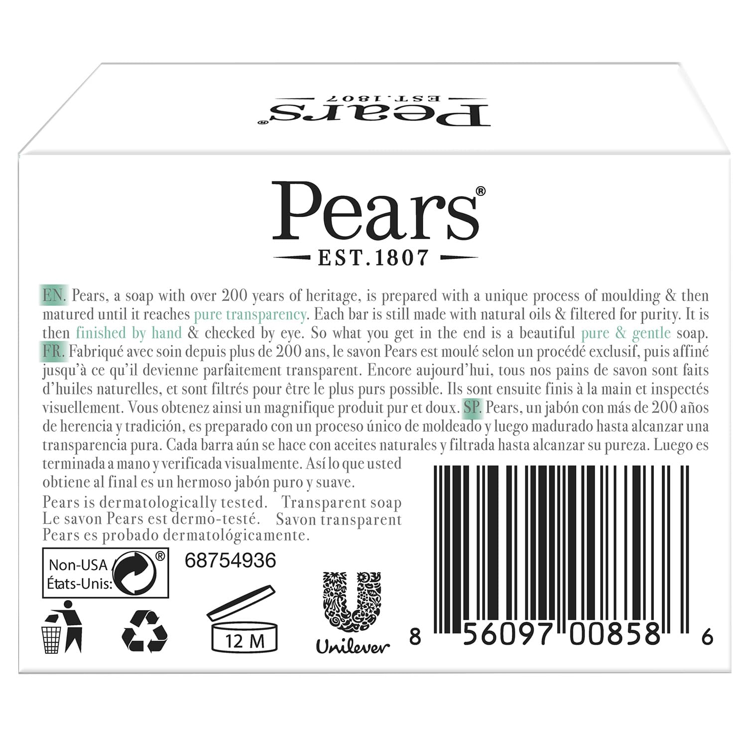 Pears Soap, Pure & Gentle with Lemon Flower Extract, 3-Pack – Transparent Green Glycerin Soap for Radiant, Glowing Skin, 4.4 Oz Ea