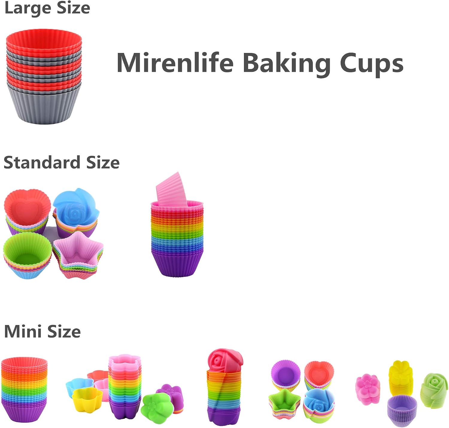 12 Pack Reusable Nonstick Jumbo Silicone Baking Cups, Cupcake and Muffin Liners, 3.8 Inch Large Size, Red and Gray Colors, Round