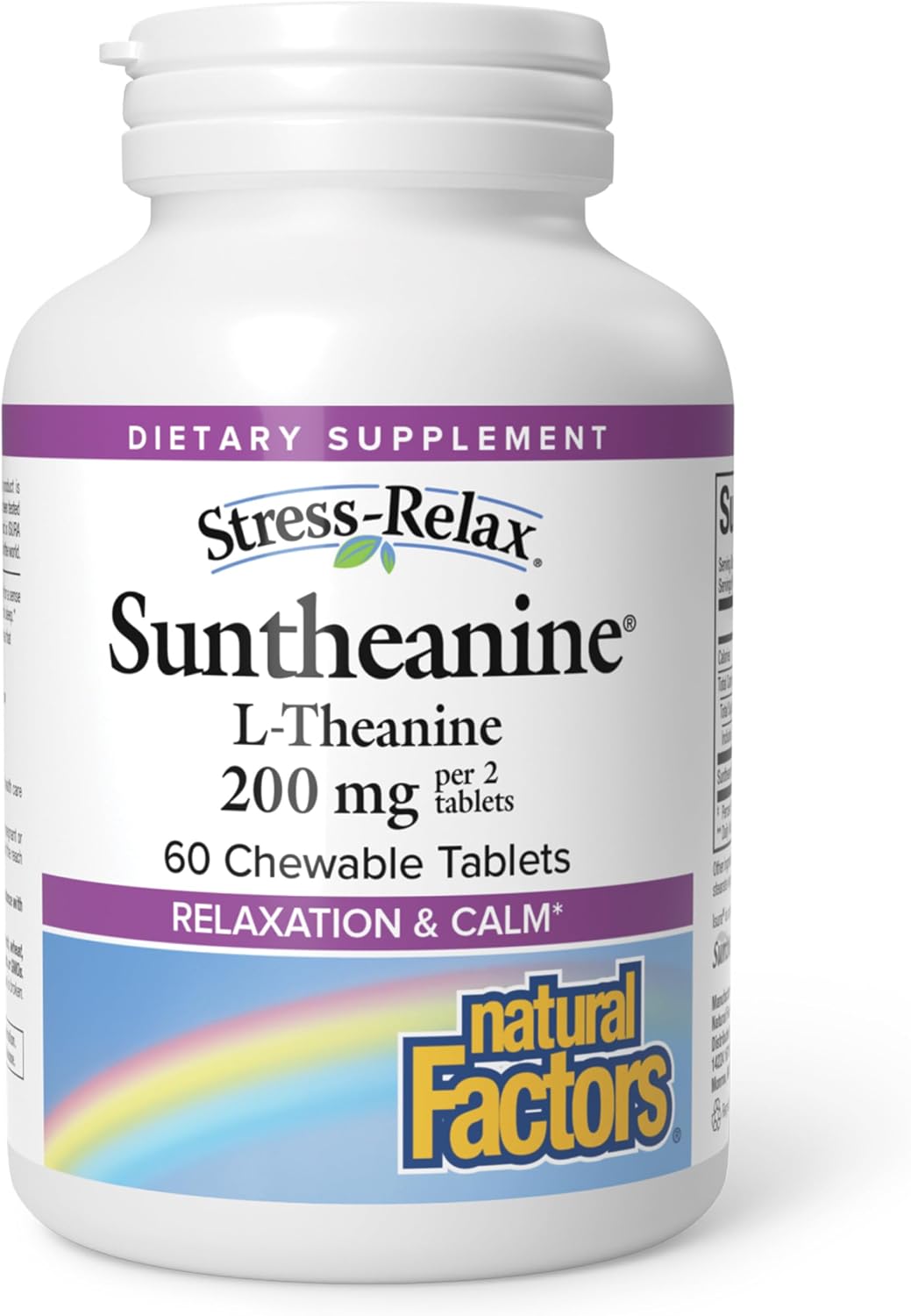 Natural Factors Suntheanine L-Theanine 100 mg - Health Supplement for Calm Outlook - L-Theanine Supplement Supports Relaxing Sleep & Aids Against Drowsiness - 60 Chewable Tablets (30 Servings)