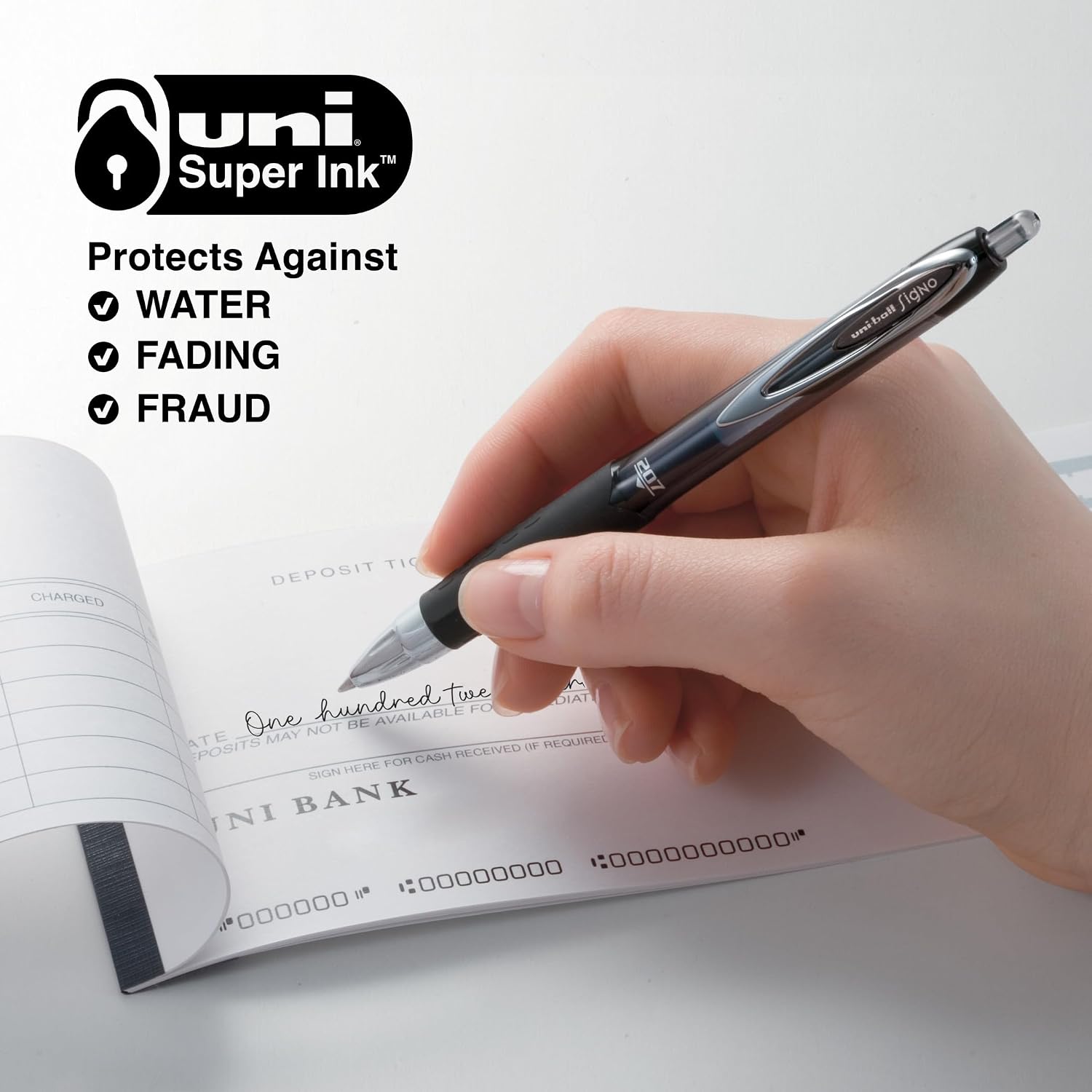 uniball™ 207 Gel Pens, Black Ink, 0.7mm Medium Point, Retractable, 12 Count | Smooth Writing, Fraud-Resistant, uni Super Ink™
