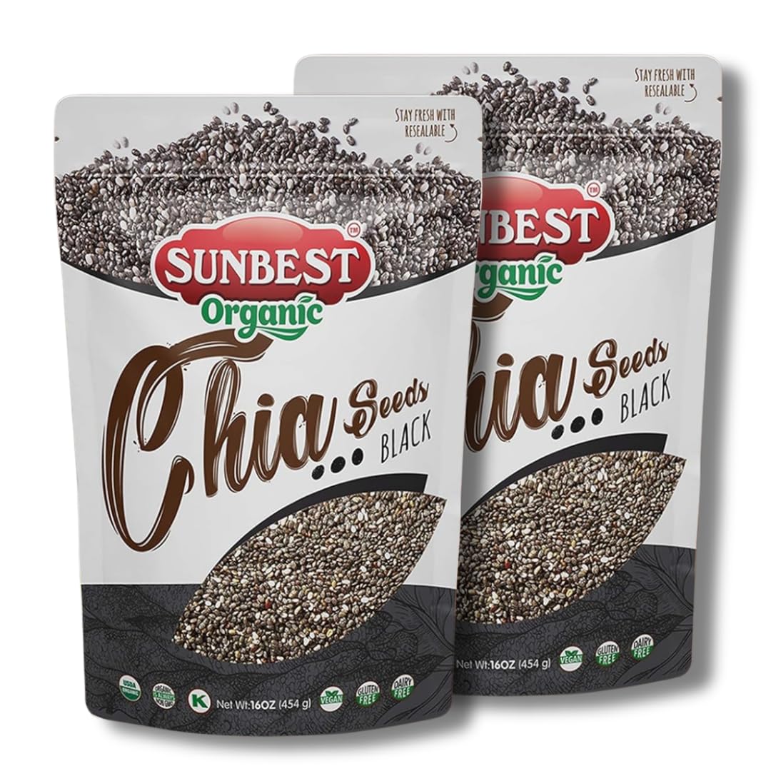 Sunbest Natural Organic Brown Sesame Seeds 32 oz.(2 lb) - USDA Organic, Non-GMO, Vegan, Gluten-free, Kosher - Fresh & Nutrient-Rich Snack, Topping, Baking - 2-Pack 16 oz