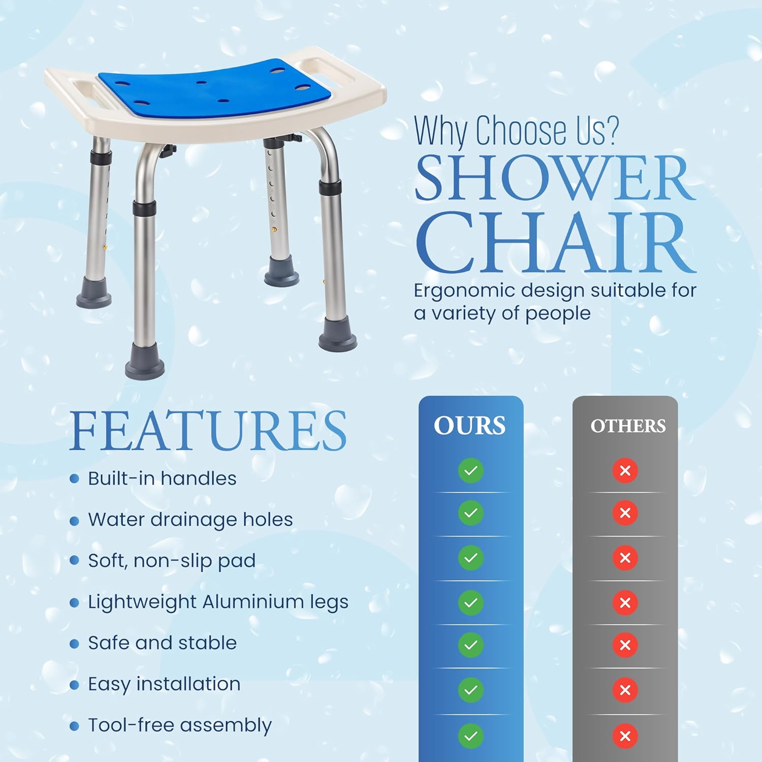 Dr Kays Shower Chair for Inside Shower, Bathroom Seat with Crossbars