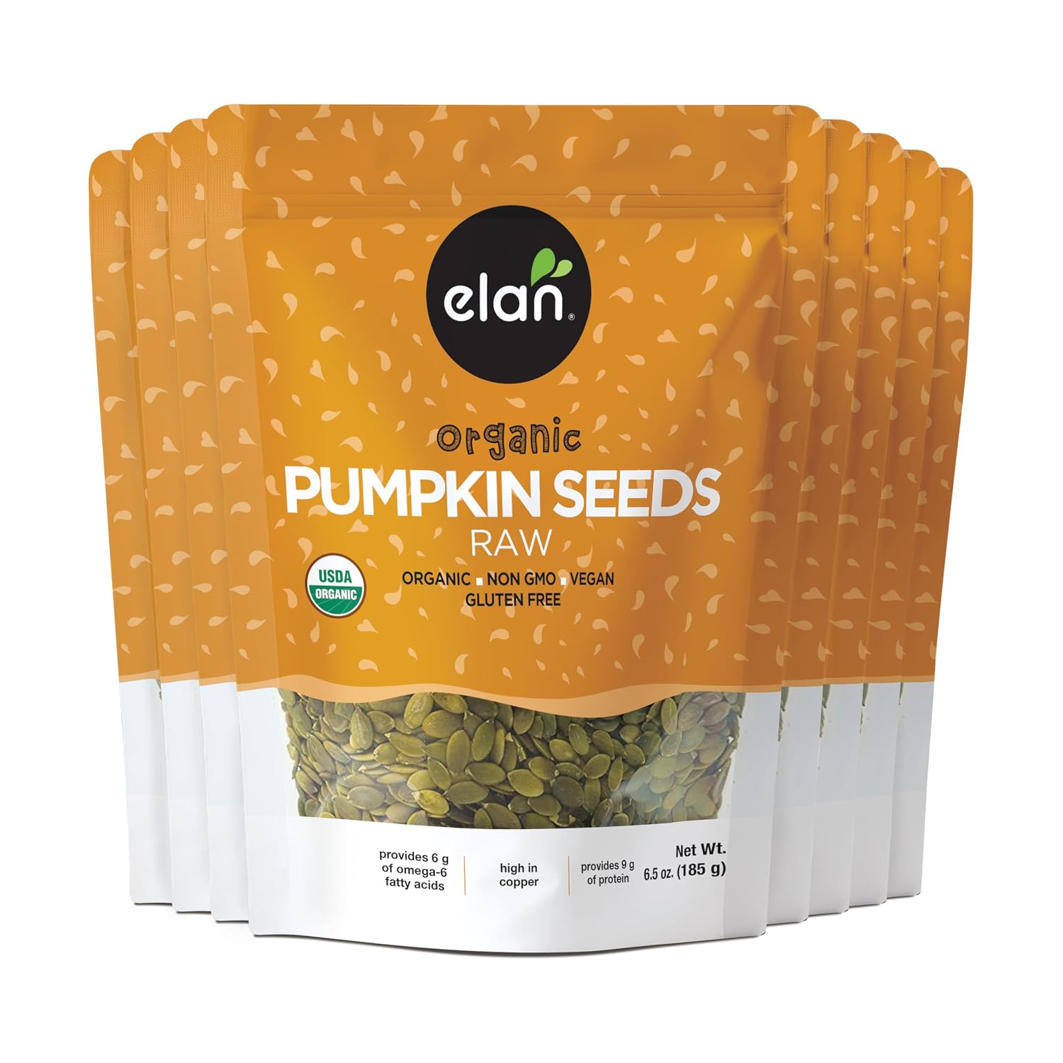Elan Organic Pumpkin Seeds, 6.5 oz, Unsalted, Unroasted Shelled Kernels, No Shell, Non-GMO, Vegan, Gluten-Free, Kosher, Nutritious Seeds