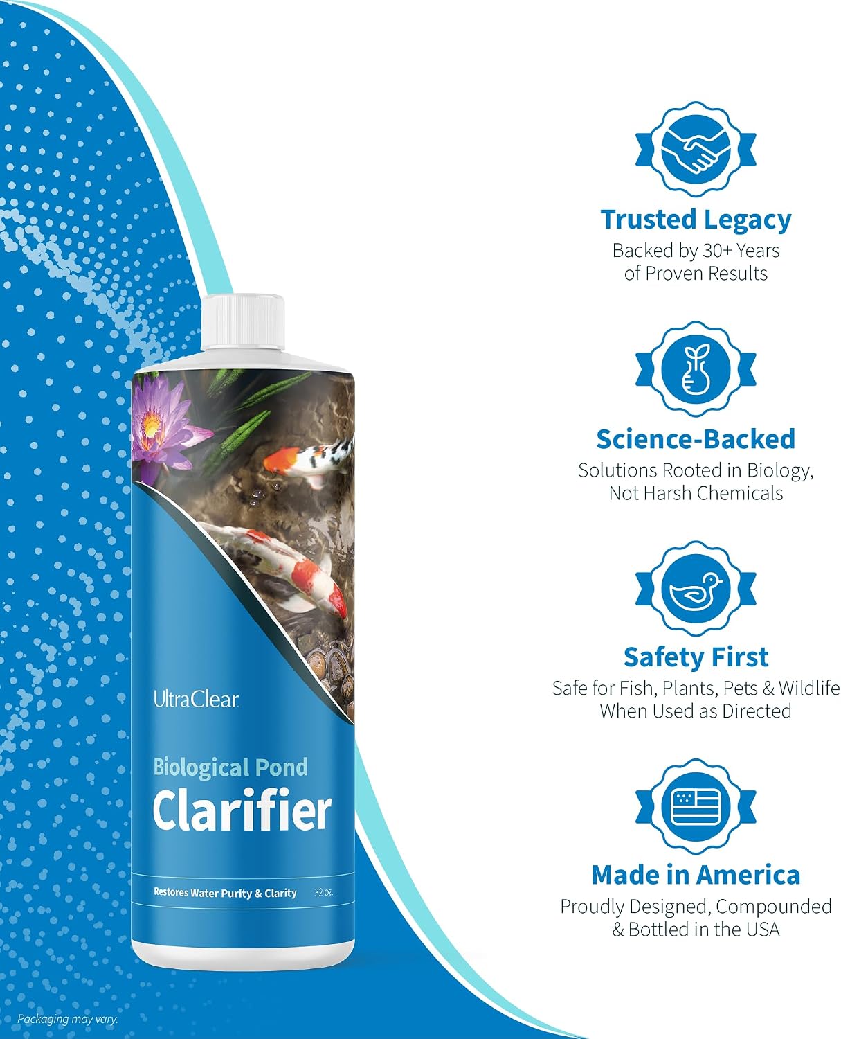 Pond Clarifier for Outdoor Ponds - Treats up to 80,000 Gallons - Concentrated Live Beneficial Bacteria - - Clears Cloudy Pond Water - Safe for Fish, Plants, Pets and People