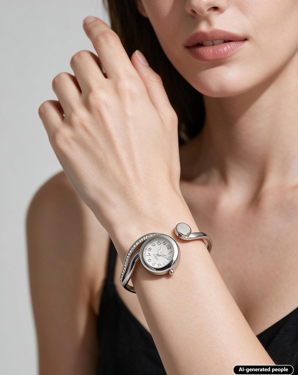 Top Plaza Women Casual Elegant Silver Tone Small Dial Bangle Cuff Bracelet Dress Analog Quartz Watch 6 Inches