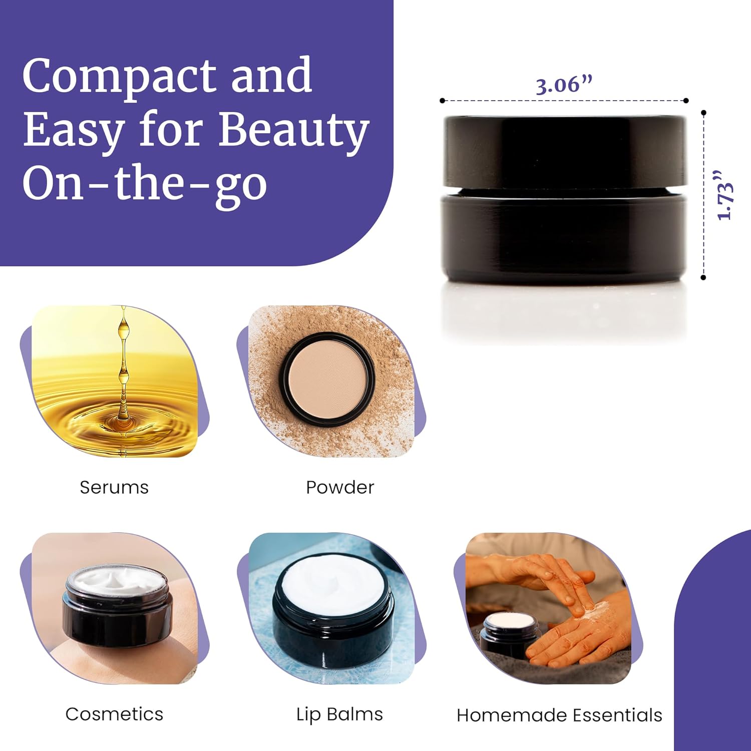 Infinity Jars 100 Ml (3.3 fl OZ) Glass Lotion Container with Lid, Refillable UV Cosmetic Jar for Creams, DIY, Travel, Body Butter | Small Wide Mouth Empty Lotion Jar, Airtight Cosmetic Container