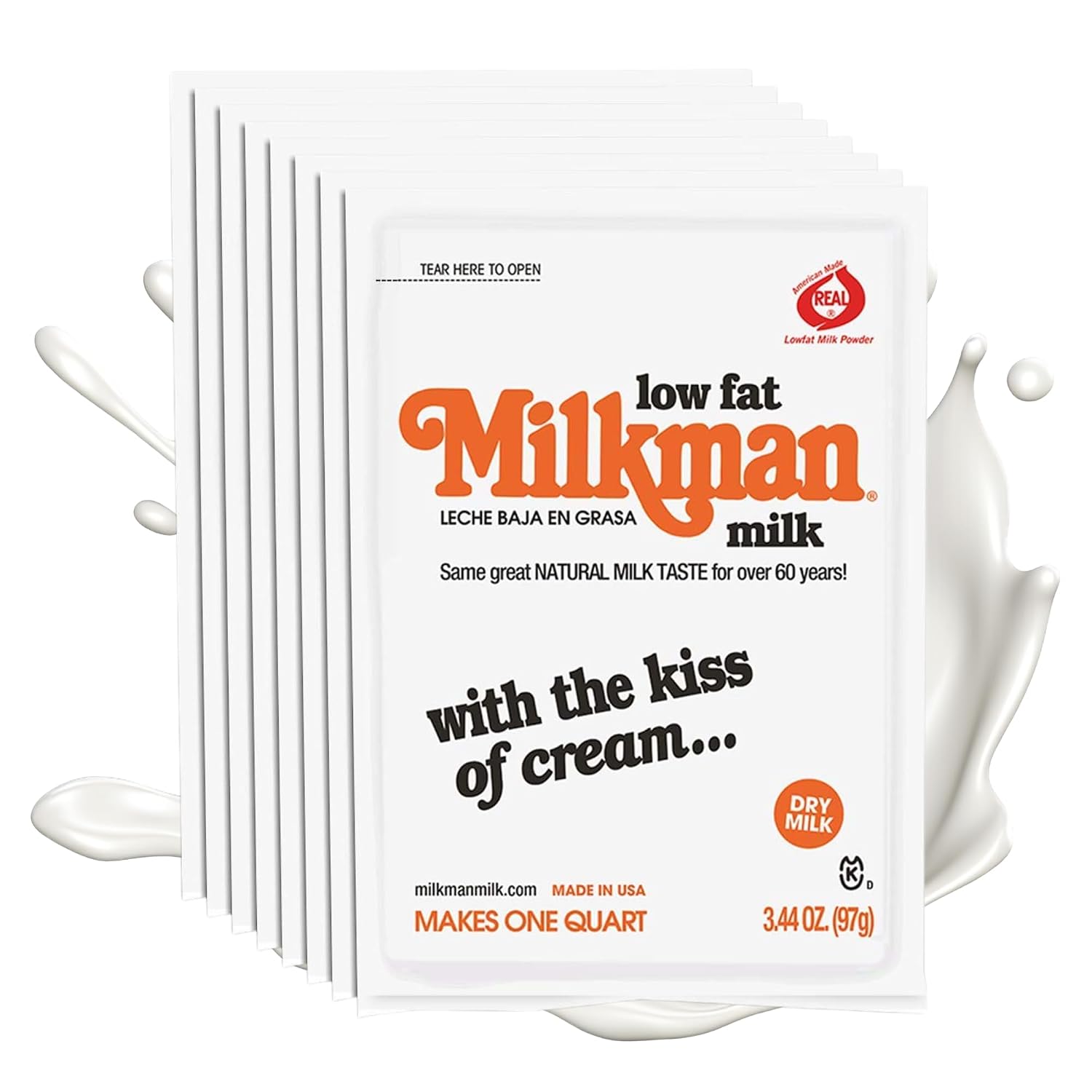 Milkman Low-Fat Milk - Instant Dry Milk Powder Packets - For Coffee, Baking, or Travel - Just Add Water, Makes One Quart - Classic, Natural Taste with the Kiss of Cream! (18 Pack)