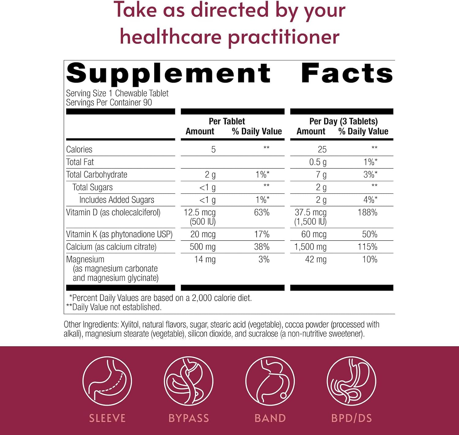 Bariatric Advantage Calcium Citrate Chewable 500 mg - for Bariatric Surgery Patients - High-Potency, Easy-Digest Tablets - Calcium Citrate - Bone Strength Supplements* - 90 Count - Wild Cherry