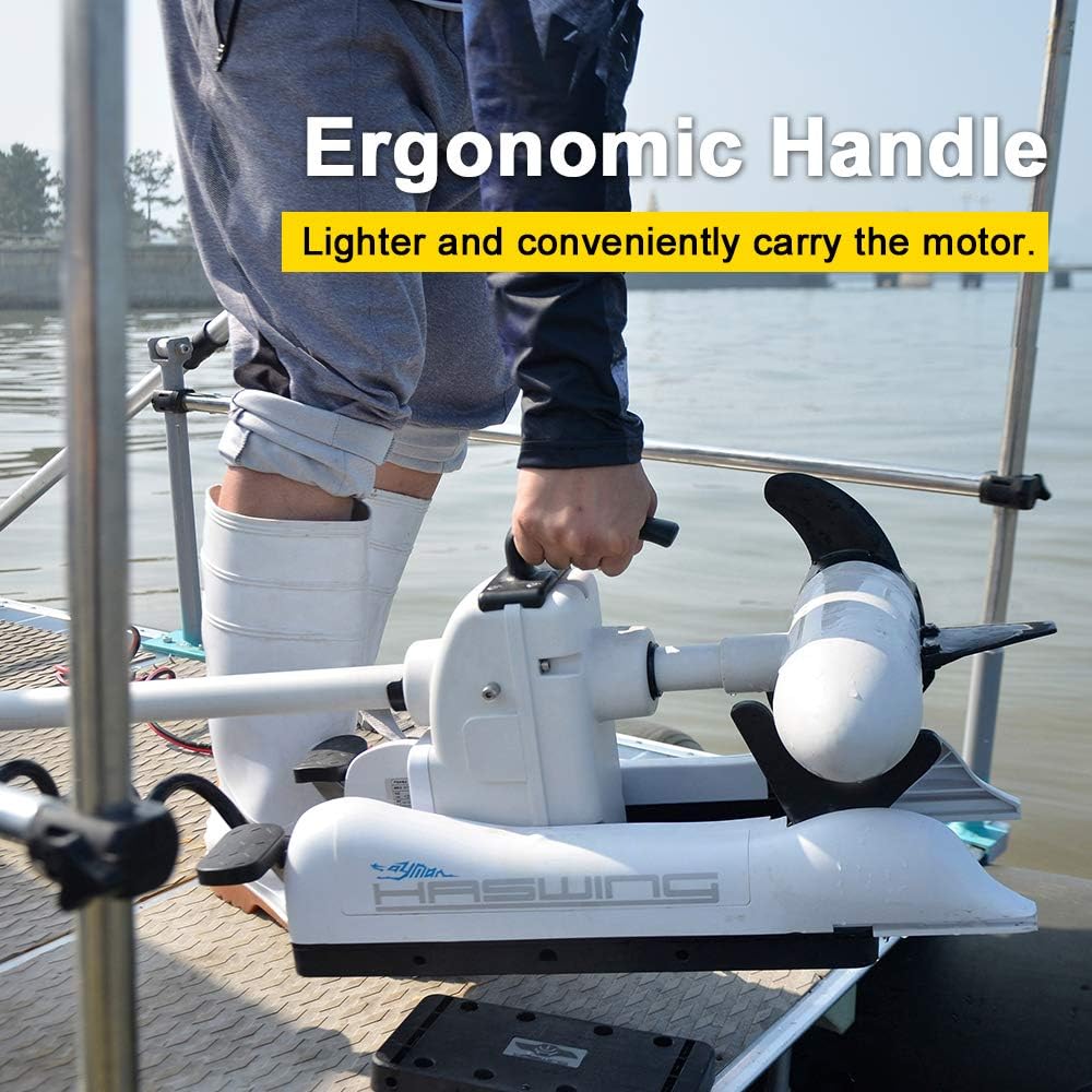 AQUOS Haswing Bow Mount Trolling Motor 12V 55lbs 48in with Wireless Remote | Fresh & Saltwater Ready, 164ft Wireless Remote Range, Black, Fits Boats up to 19ft, Req 13.7 x 8" Flat Mount Surface