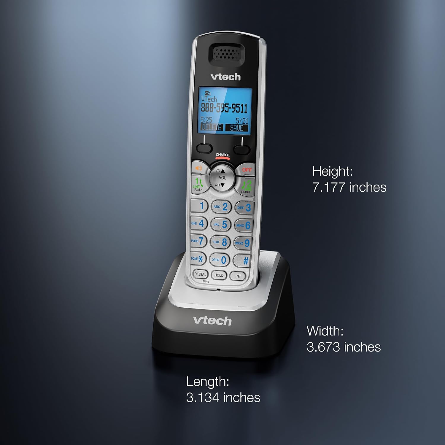 VTech DS6101 Accessory Handset for DS6151 Series, Black/Silver | 2-Line Cordless Phone, Answering System, Expandable up to 12 Handsets, Intercom & Conference