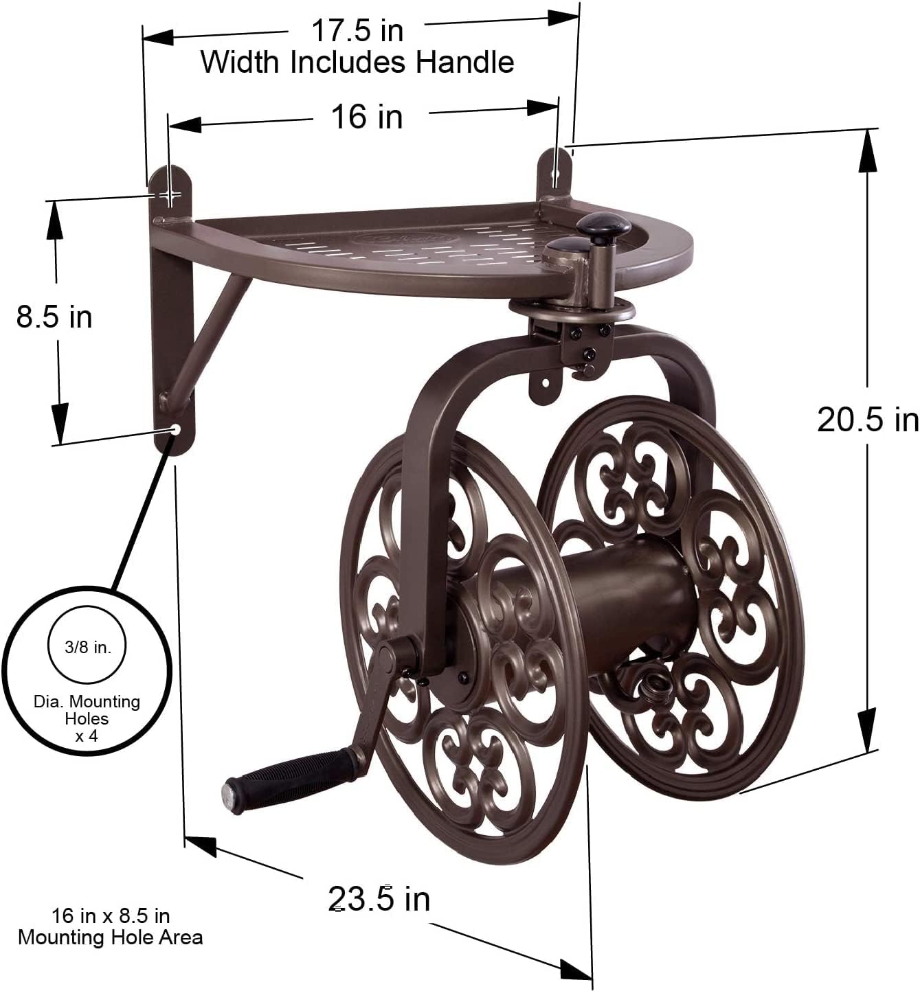 Liberty Garden 710 Navigator Rotating Garden Hose Reel, Holds 125-Feet of 5/8-Inch Hose - Bronze