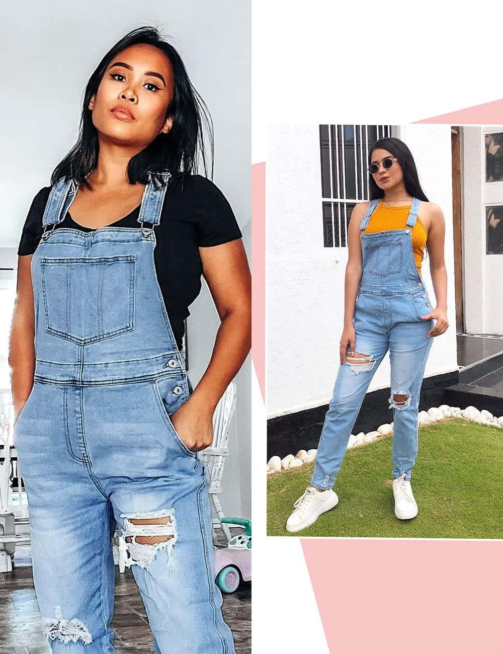 Vetinee Womens Classic Adjustable Straps Pockets Denim Bib Overalls Jeans Pants