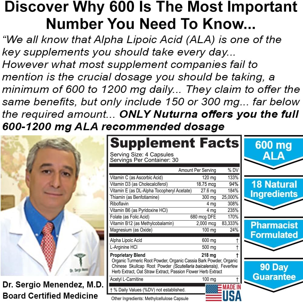 Neuropathy Support Supplement with 1200 mg HP-99 Alpha Lipoic Acid - Max Strength ALA Nerve Formula for Feet Hands Fingers Legs - Ultra Potent 18 in