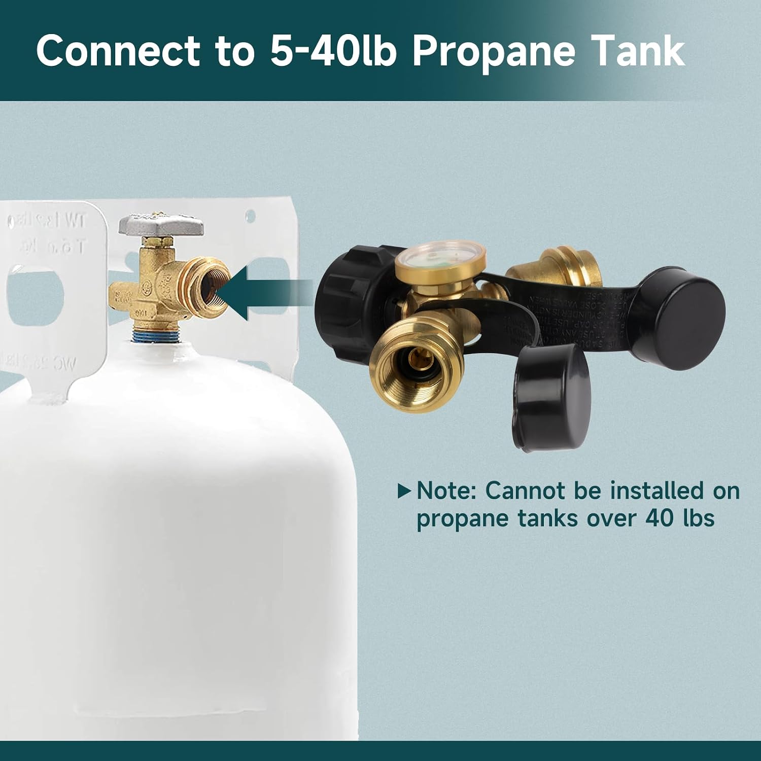 GASPRO Universal Propane Tank Gauge, Fits for 5-100lb Propane Tank Cylinder, Propane Adapter with POL Connection for RV, Camper, Gas Grill, Fire Pit