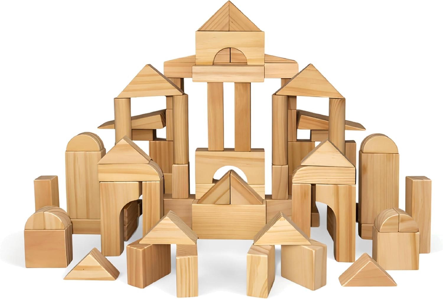 Standard Unit Building Blocks for Toddlers with Storage Tray (64 Pcs) Sanded Wood Blocks for Children, Original STEAM, and STEM Learning