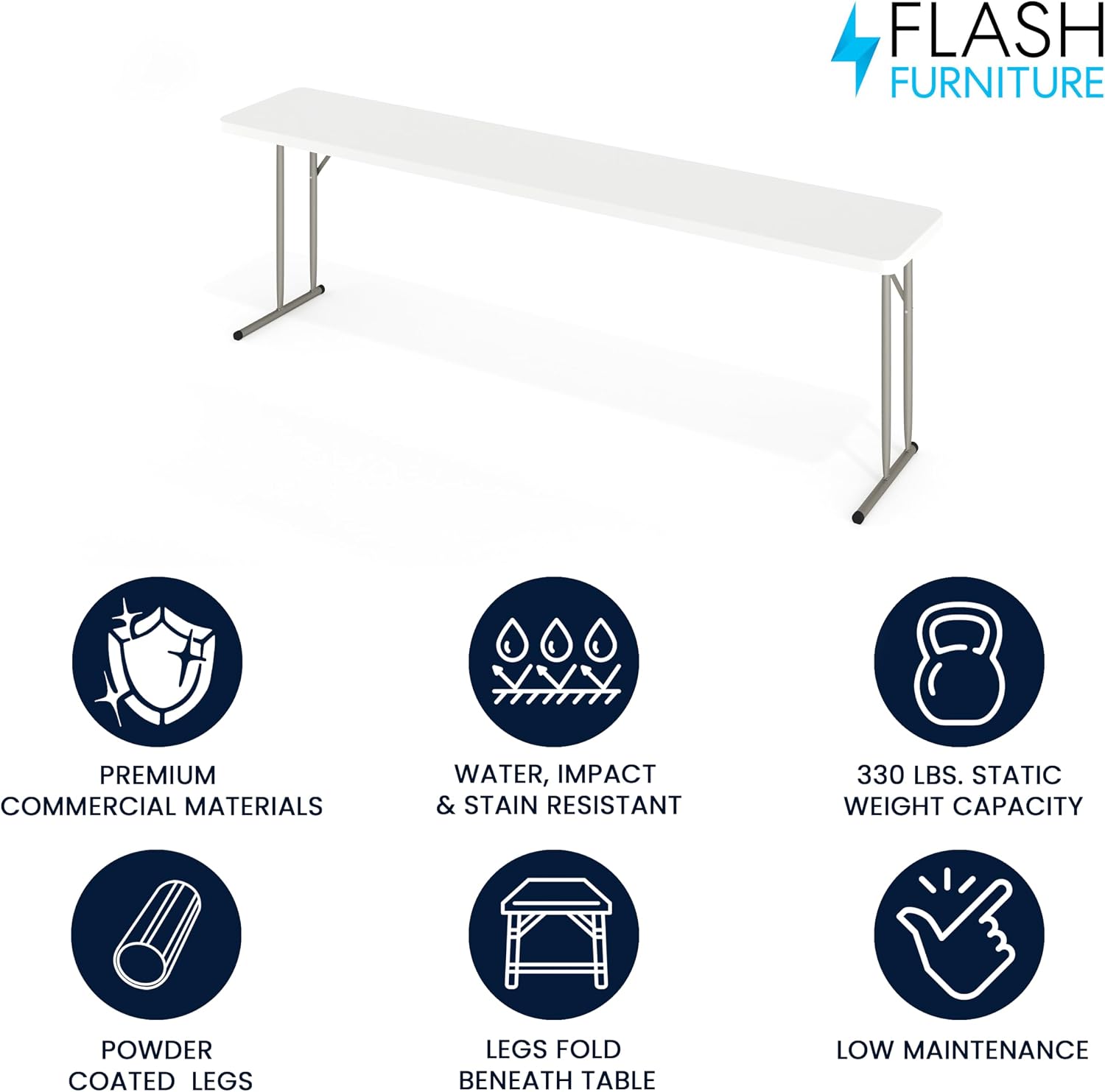 Flash Furniture Elon 6' Plastic Folding Training and Event Table, Rectangular Folding Training Table with 220-lb. Static Weight Capacity, White