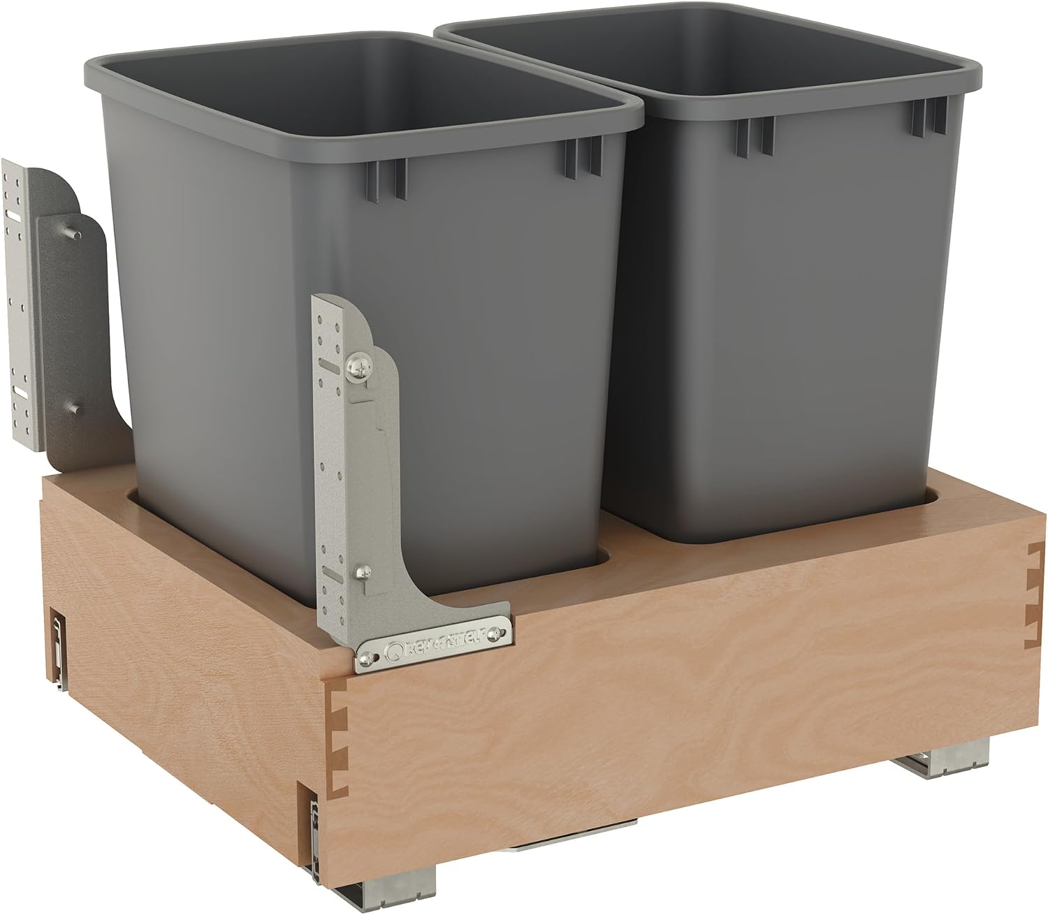 Rev-A-Shelf 35 Qt Bottom Mount Single Pullout Under Cabinet Kitchen Trash Cans for Base Cabinets, 150 Pound Rated Full-Extension Slides, Min Opening Width of 11.5", Silver, 4WCBM-15DM-1