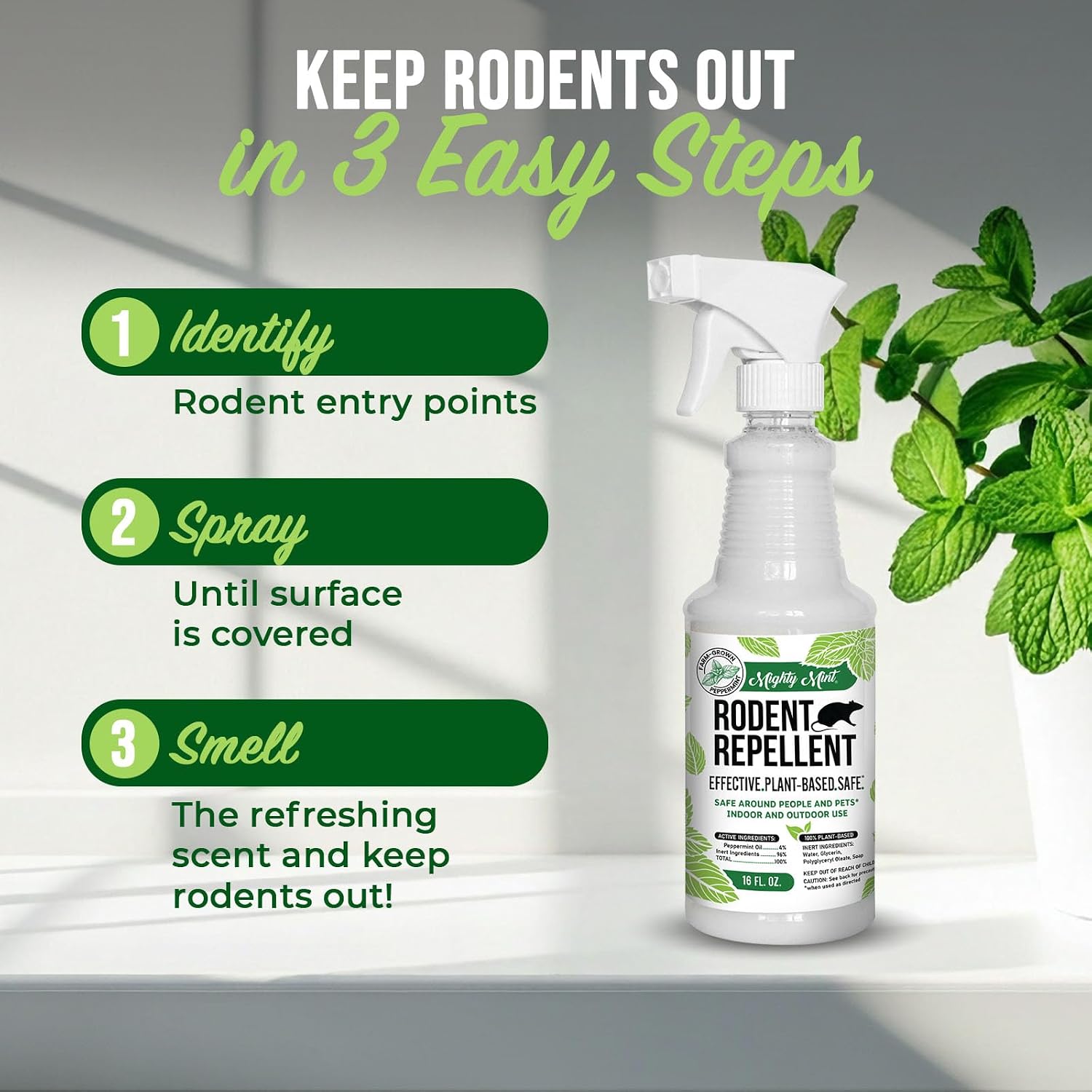 Mighty Mint Peppermint Oil Rodent Repellent Spray, 16 oz