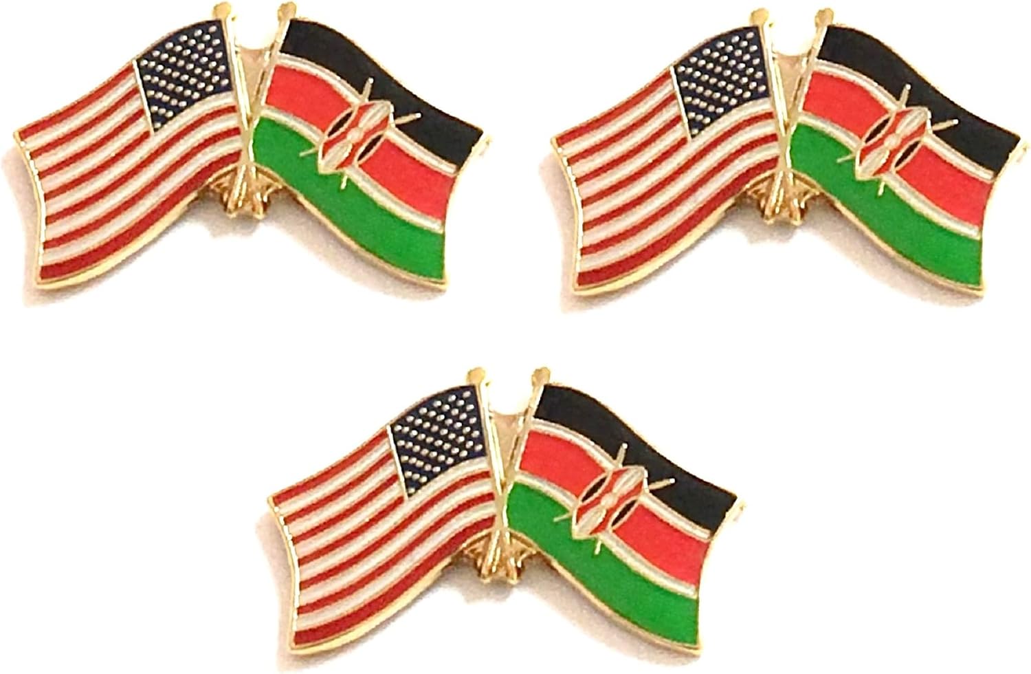 3 National Country Flag Crossed Enamel Flag Pins Pack of 3 Friendship Double Flags