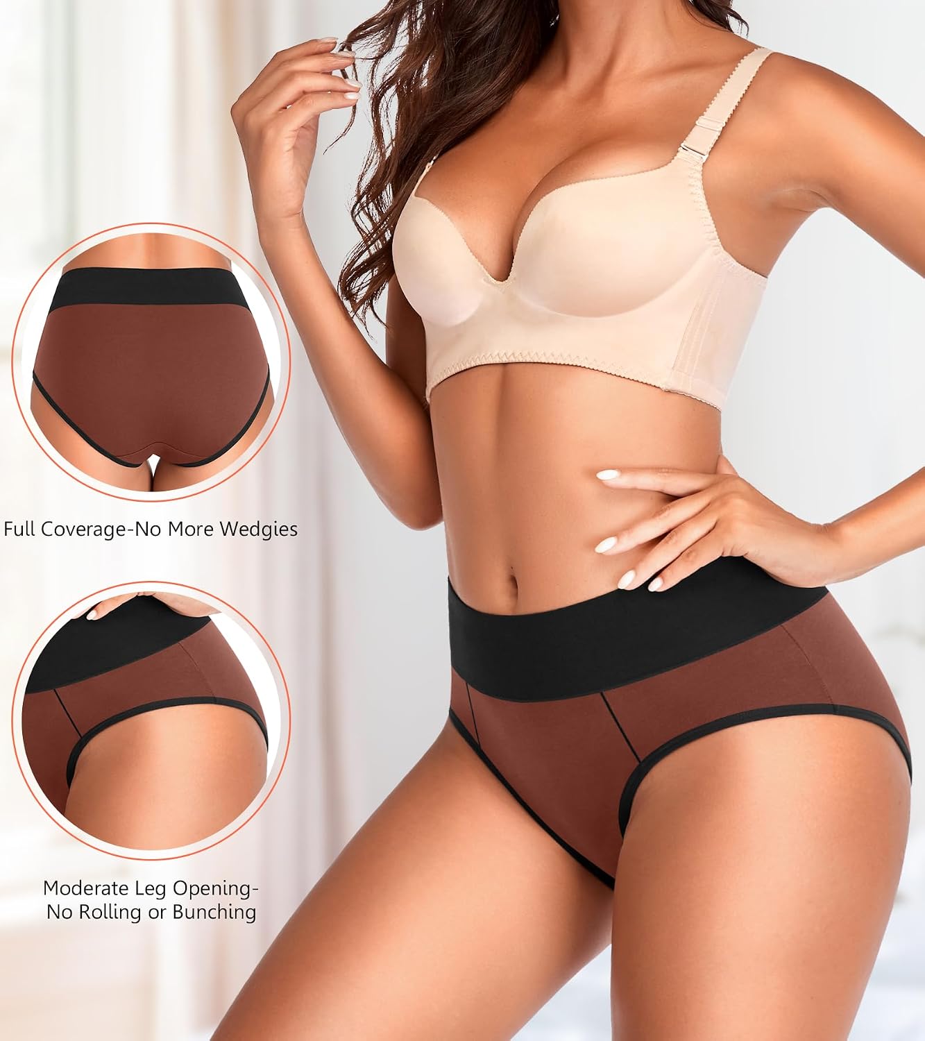 Eiggam Underwear for Women Cotton High Waist Panties Full Coverage Briefs Soft Strech Ladies Breathable Panties-Multi Pack