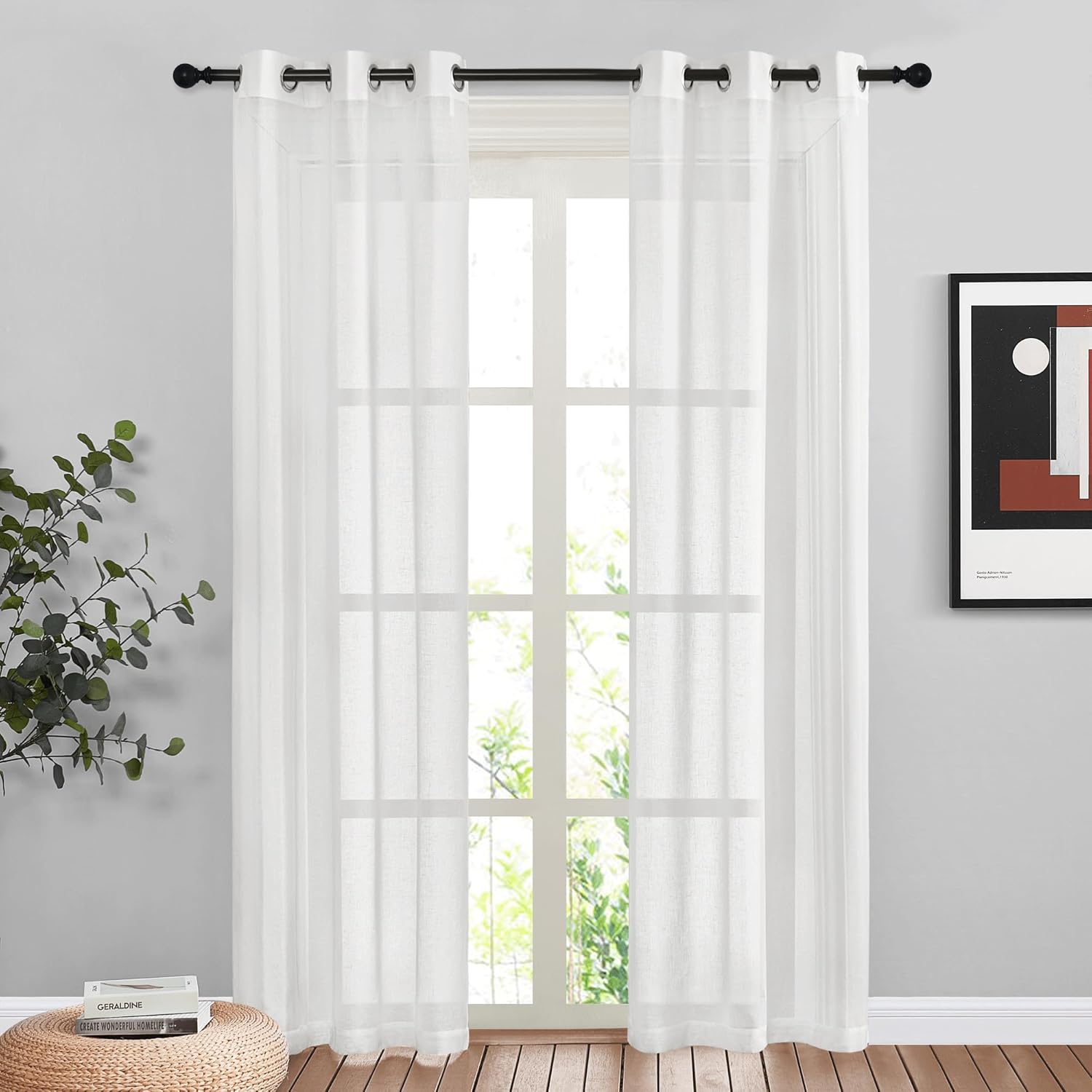 NICETOWN Linen Curtains Semi Sheer Bedroom Window Curtains
