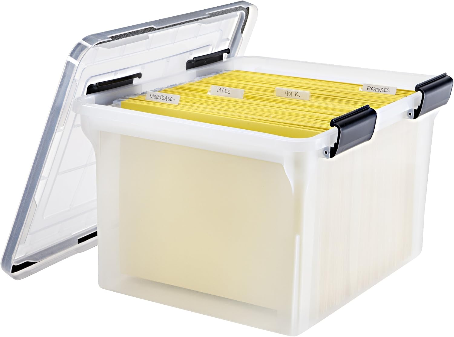 IRIS USA 5-Pack 44 Qt. Letter File Box with Hinged Lid, Clear | Protect important documents, letter and legal files with secure storage for home offices, moving, and long-term organization
