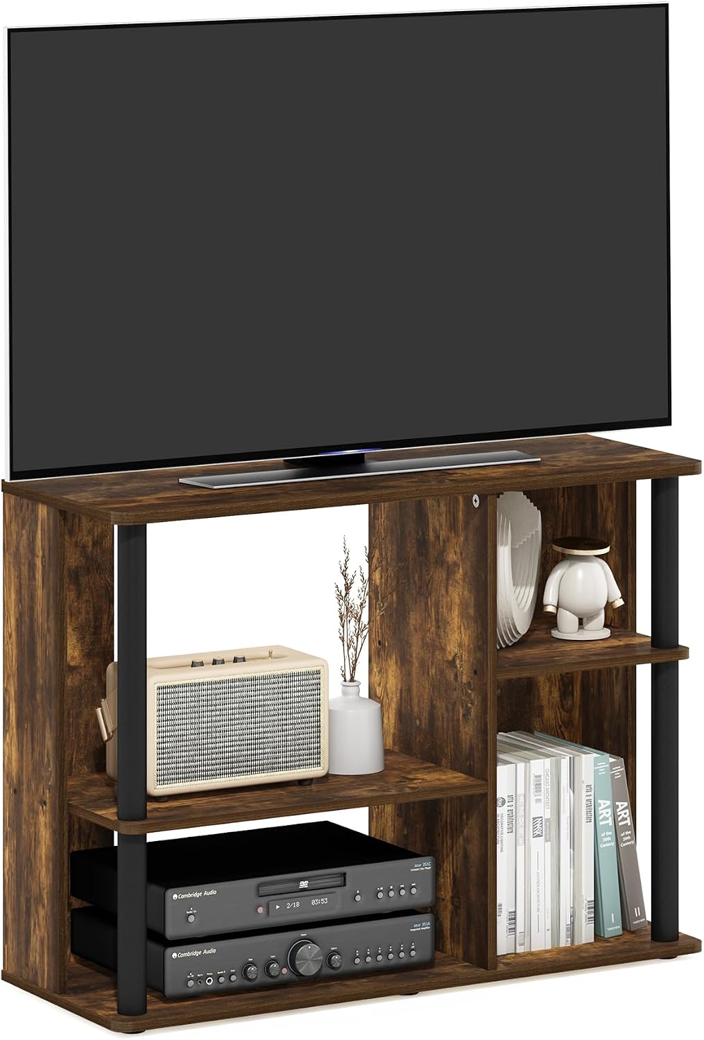 Furinno Econ TV Stand Entertainment Center, Espresso | with Adjustable Shelf, Open Back TV Console with Door Storage for TV up to 50 Inch, for Living Room, Bedroom