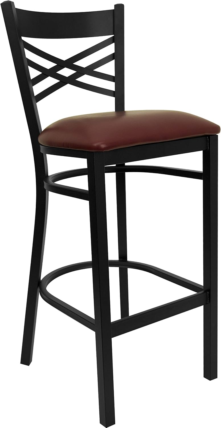 Flash Furniture Hercules Metal Restaurant Barstool, Black | X Back Style, Vinyl Upholstery, Durable Construction, Commercial Use