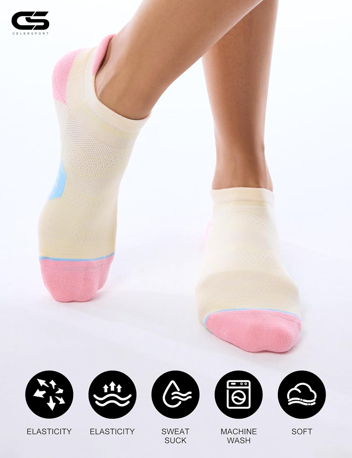 CS CELERSPORT 6 Pack Women's Ankle Running Socks Cushioned Low Cut Tab Athletic Socks