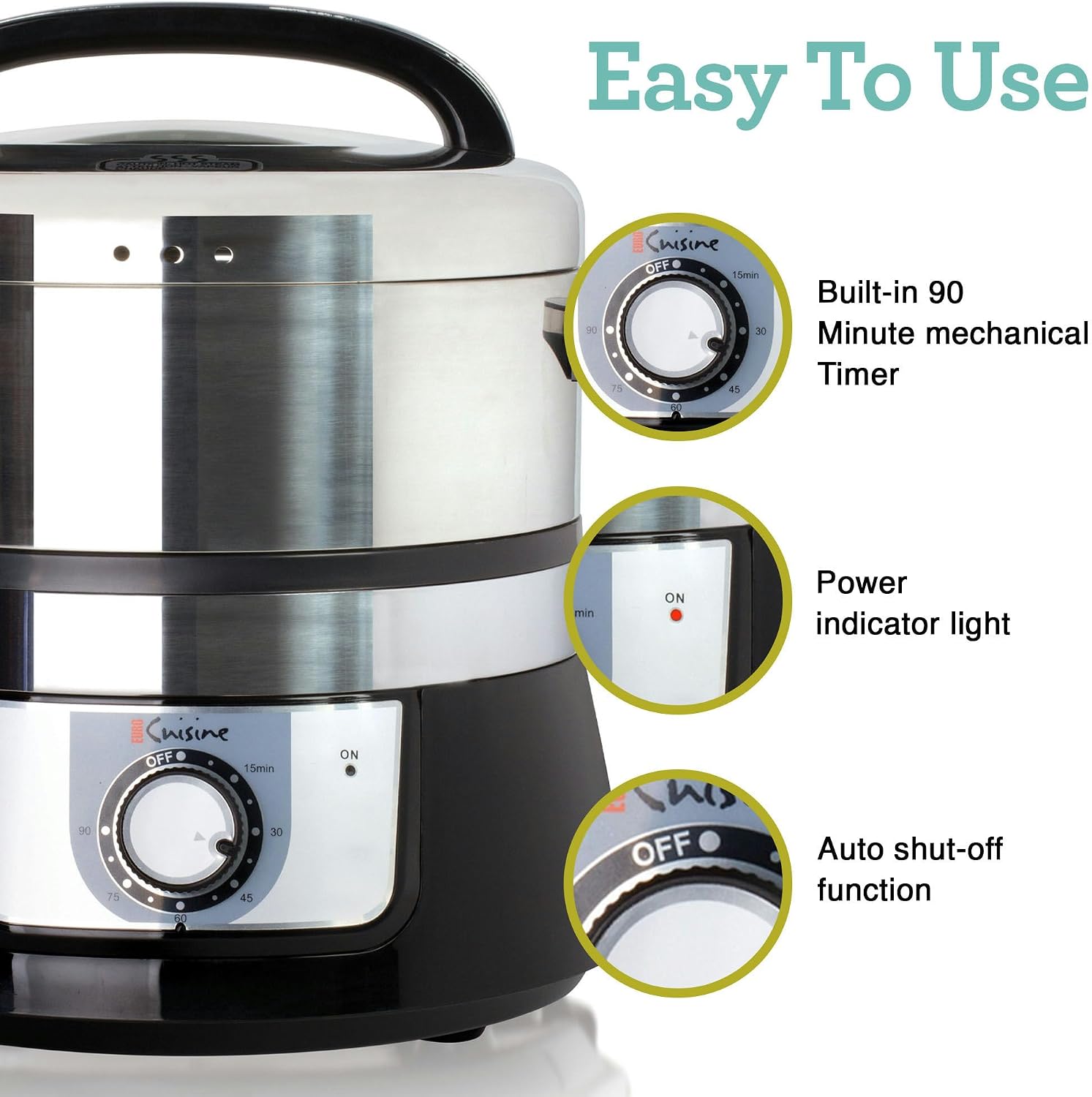 Euro Cuisine FS3200 Electric Food Steamer, Versatile Vegetable Steamer & Steam Cooker for Healthy Cooking, Ideal for Fish, Veggie, Meat, Easy Cleaning