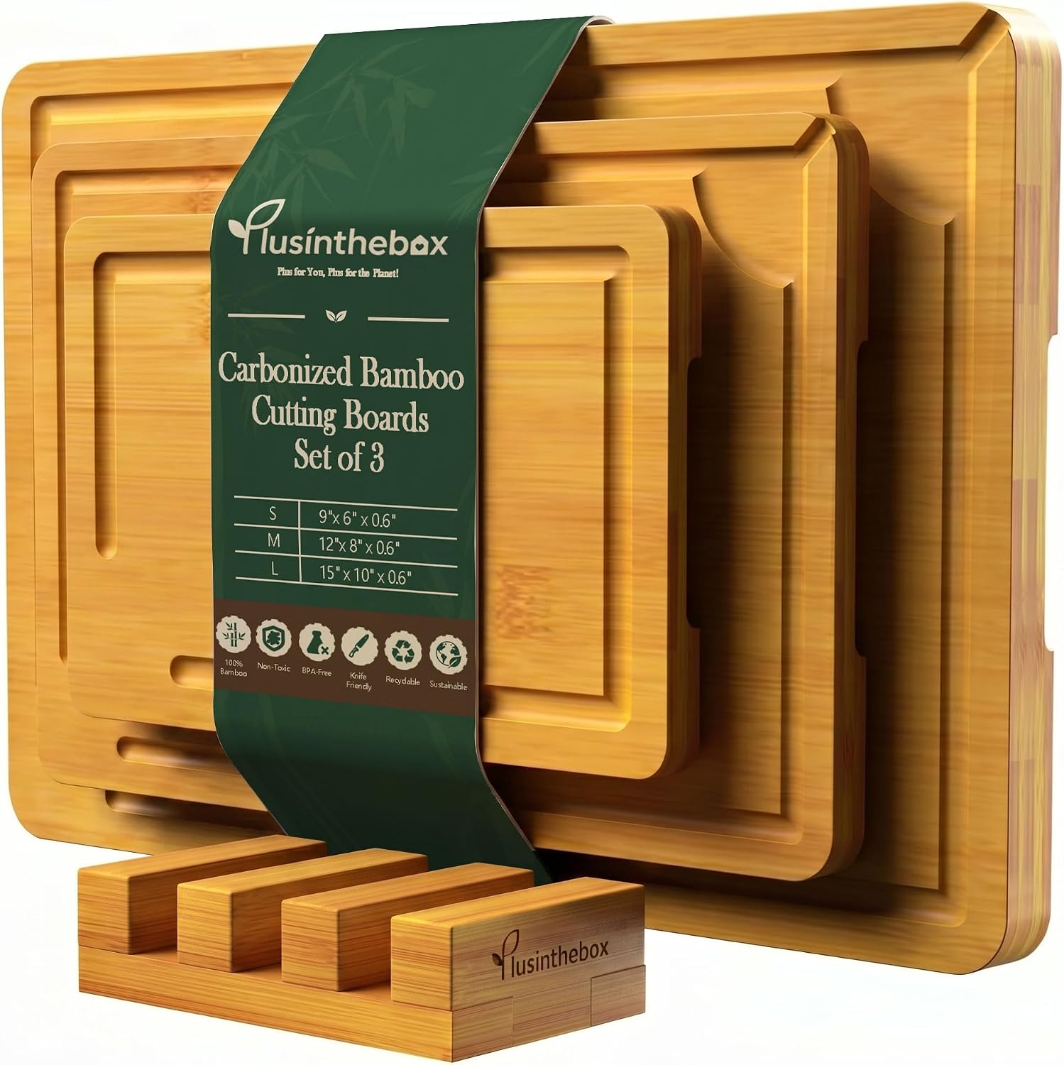 Cutting Boards for Kitchen, Wooden Chopping Board for Meat, Vegetables and Fruit, 18" x 12" XL Deep Carbonized Bamboo Board for Meal Prep, Serving, Daily Cooking and Kitchen Counter