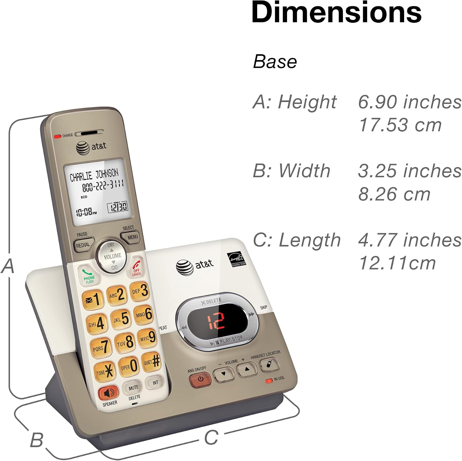 AT&T EL52213 2-Handset Cordless Phone, Light Champagne | Digital Answering System, Extra-Large Backlit Keys, Caller ID/Call Waiting, DECT 6.0, Expandable Speakerphone