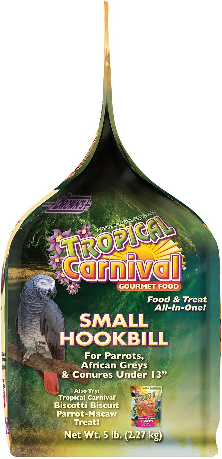 F.M. Brown's Tropical Carnival Gourmet Bird Food for Parrots, African Greys, and Conures Under 13", Probiotics for Digestive Health