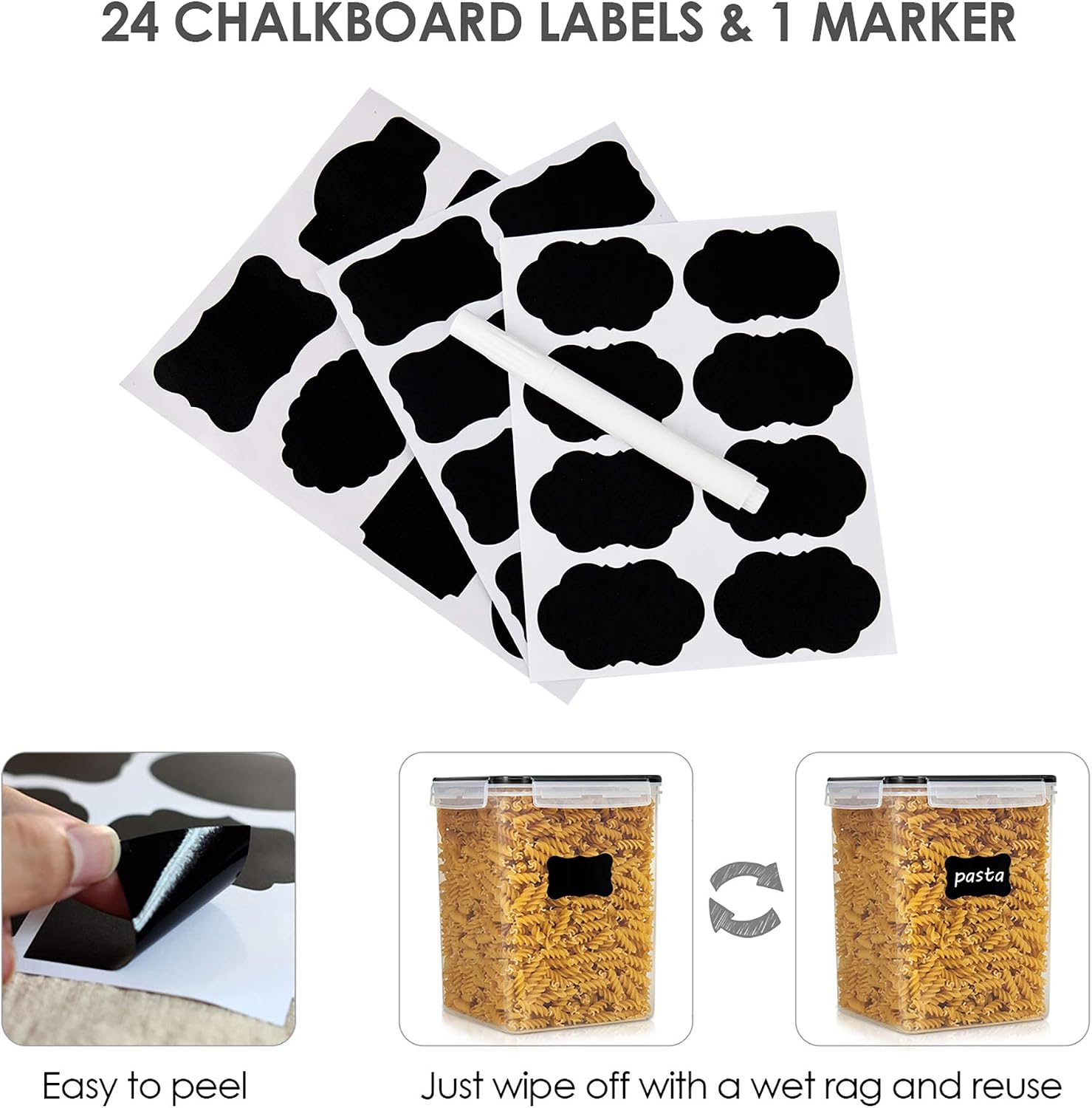 Vtopmart 5.2L Flour Sugar Storage Containers, 4 PCS, Black