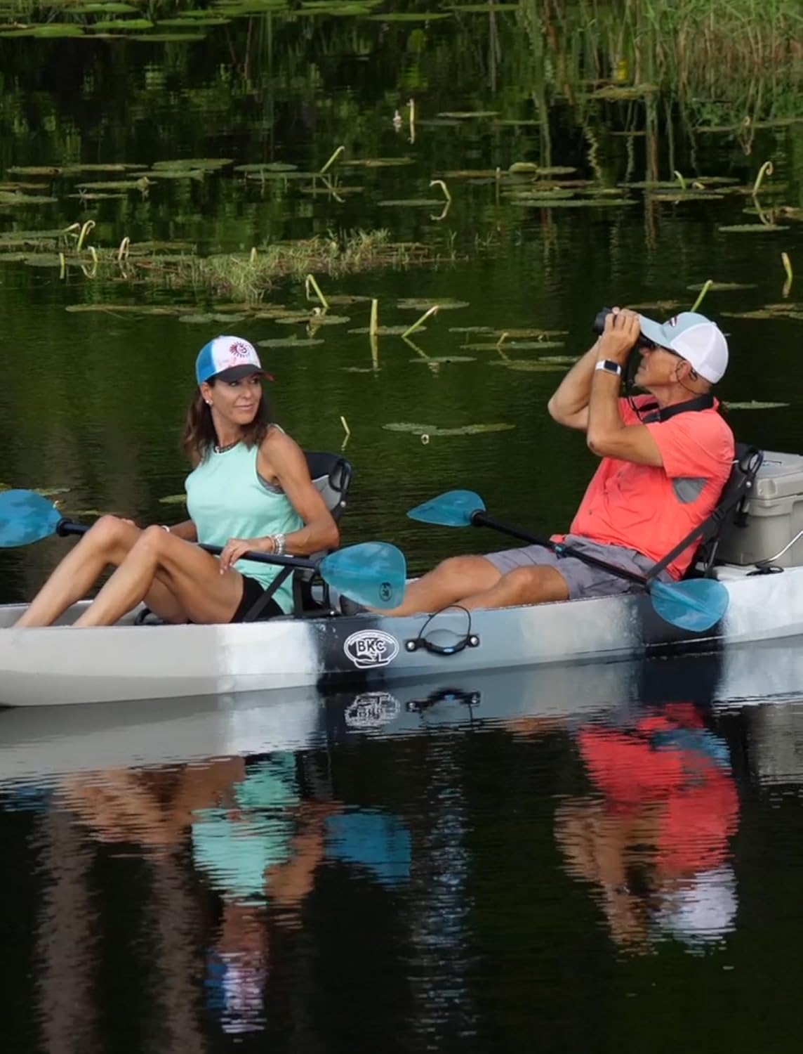 BKC Brooklyn 13.0 Pro Tandem Fishing Kayak, 2 to 3 Person | 800 lb capacity, adjustable frame seats, large dry storage, rod holders, stable wide hull, tandem or solo paddling