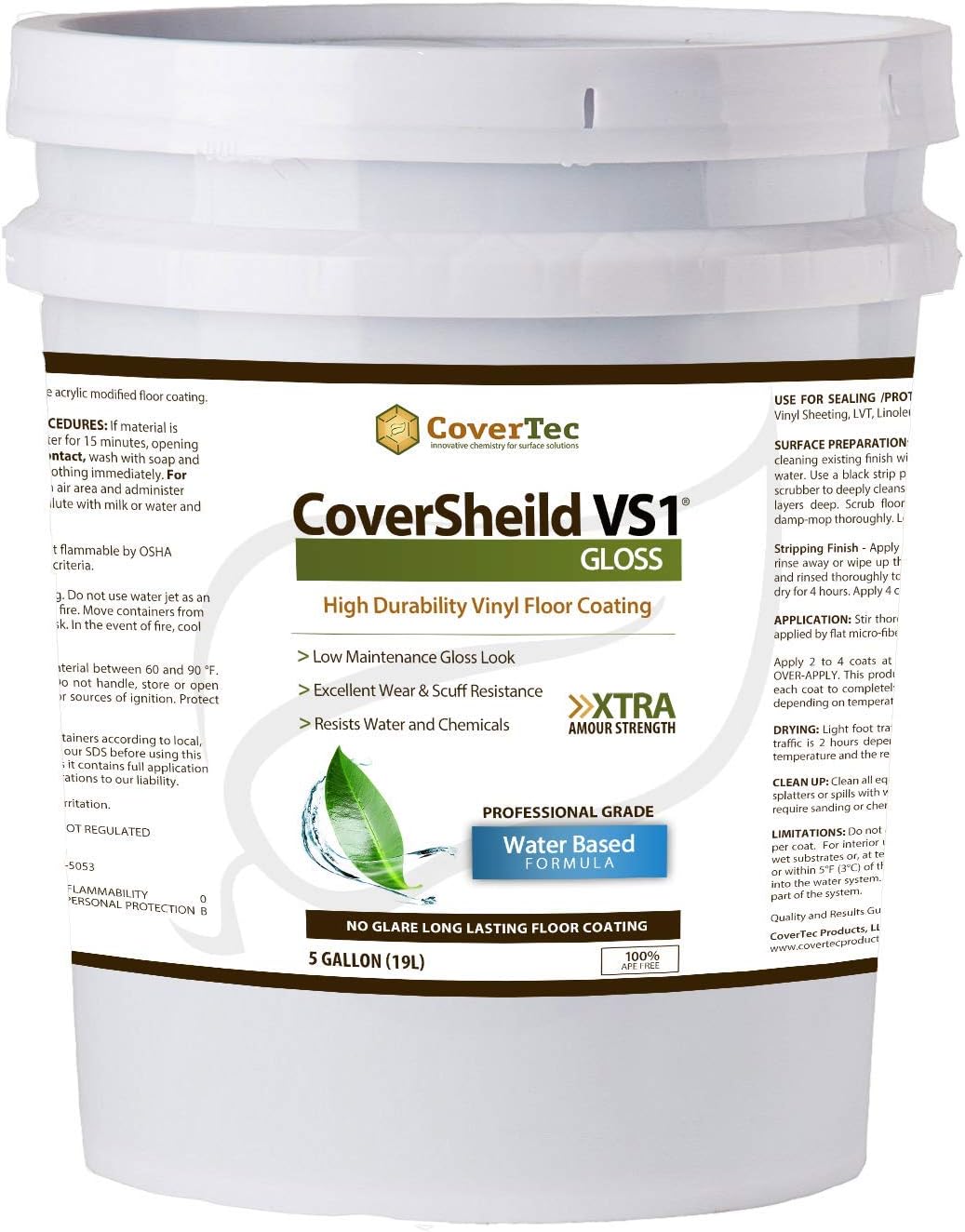 CoverTec CoverShield VS1 Gloss VCT and Terrazzo Sealer, Fast Drying, Highly Durable, Long Lasting, 1 gal, Prof Grade