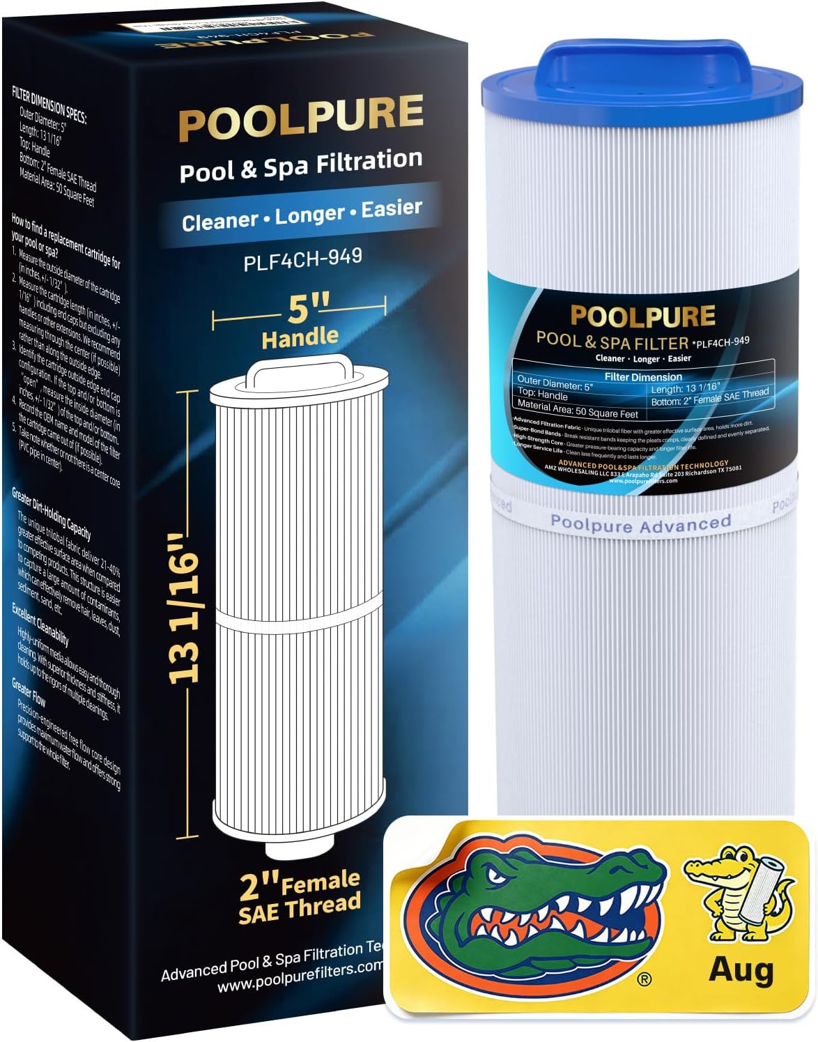 POOLPURE 4CH-949 SPA Filter Replaces Pleatco PWW50L 1PACK