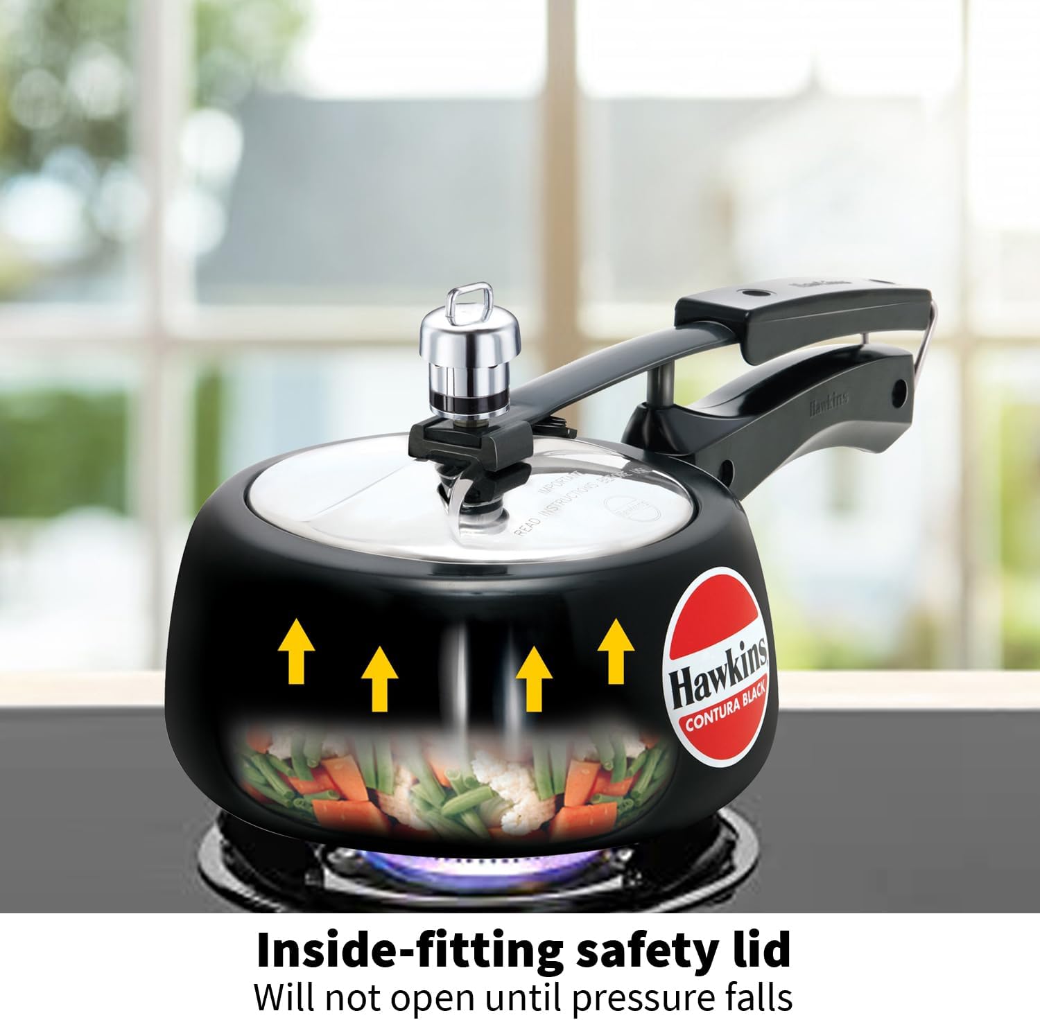 Hawkins 3.5 Litre Contura Black Pressure Cooker, Hard Anodised Inner Lid Cooker, Handi Cooker, Black (CB35)