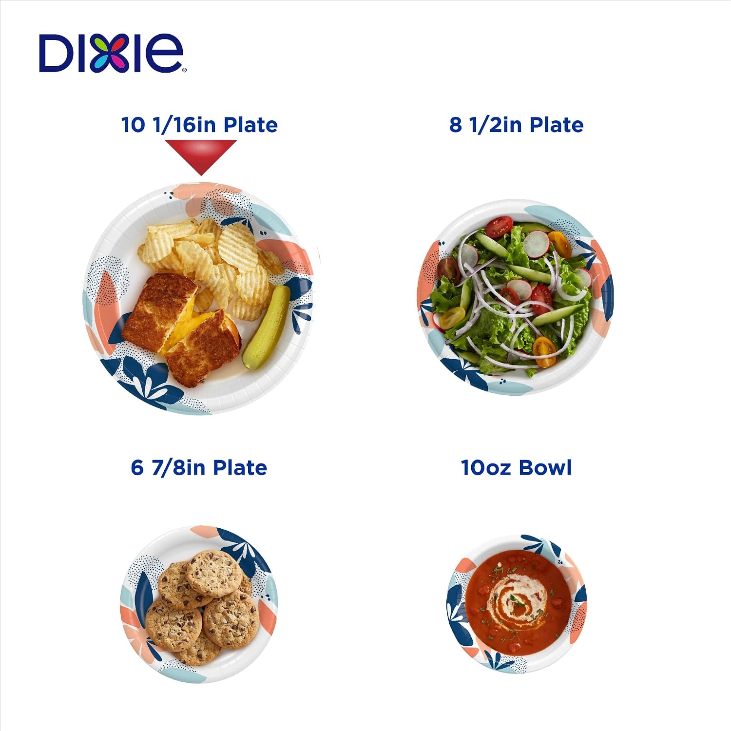 Dixie Large Paper Plates, 10 Inch, 54 Count, 2X Stronger, Microwave-Safe, Soak-Proof, Cut Resistant, Disposable Plates For Everyday Breakfast, Lunch, & Dinner Meals