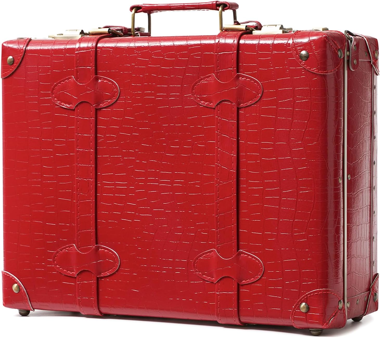 urecity Vintage and Cute Carry-on Overnight Case Non-wheeled Mini Leather Trunk Suitcase with Shoulder Strap