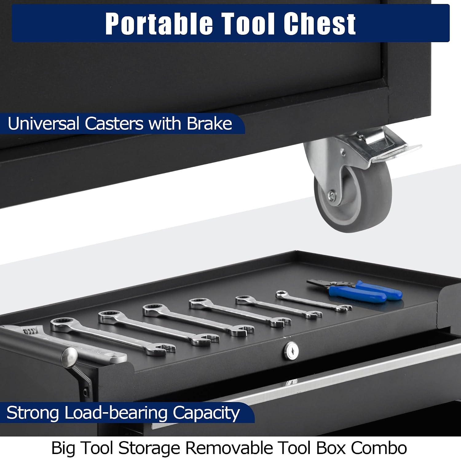 Rolling Tool Chest with Wheels, 5 Drawer Tool Storage Cabinet, Portable Toolbox Organizer with Lock, Heavy Duty Tool Chest Cart for Garage, Mechanic, Workshop, Shop, Mobile Tool Organizer, Black