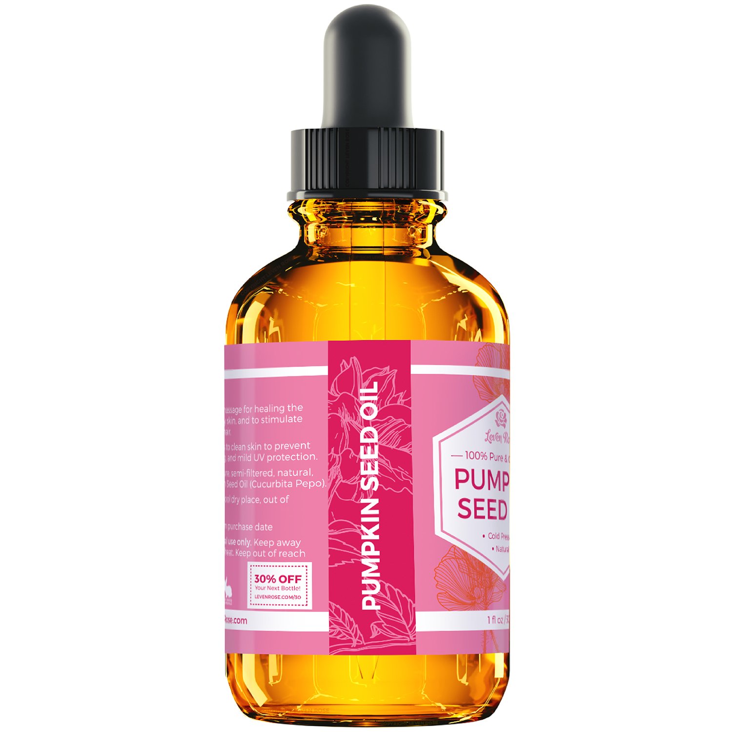 Leven Rose Pumpkin Seed Oil for Hair Growth 2 oz, 100% Pure Pumpkin Seeds Oil for Skin and Nails - Natural Pumpkin Seed Extract for Moisturizing Scalp, Dry and Rough Skin